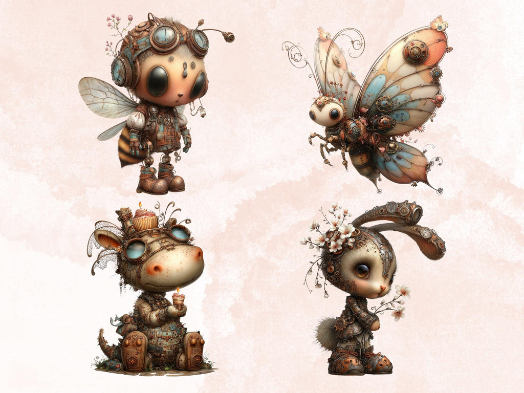 Whimsical Steampunk Clipart Bundle – 87 PNG Industrial Gears, Girls, Animals, Objects, Signs for Crafts & Journals (Digital Download)