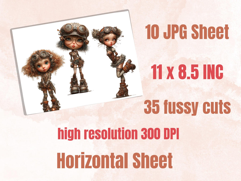 Steampunk Girl Fussy Cut, 35 Vintage Steampunk Fairy Cutouts, Junk Journal Ephemera Scrapbook Sheets