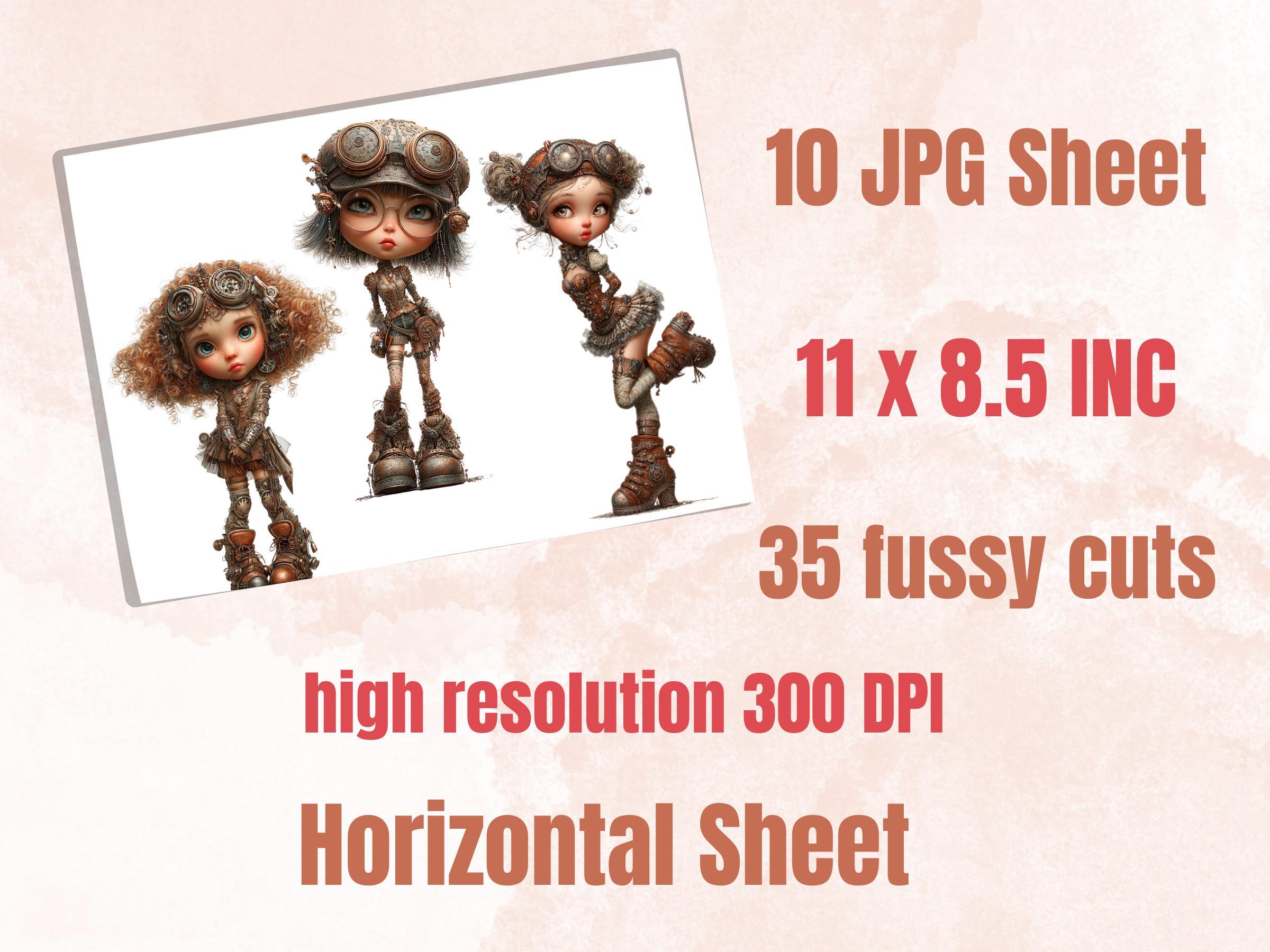 Steampunk Girl Fussy Cut, 35 Vintage Steampunk Fairy Cutouts, Junk Journal Ephemera Scrapbook Sheets