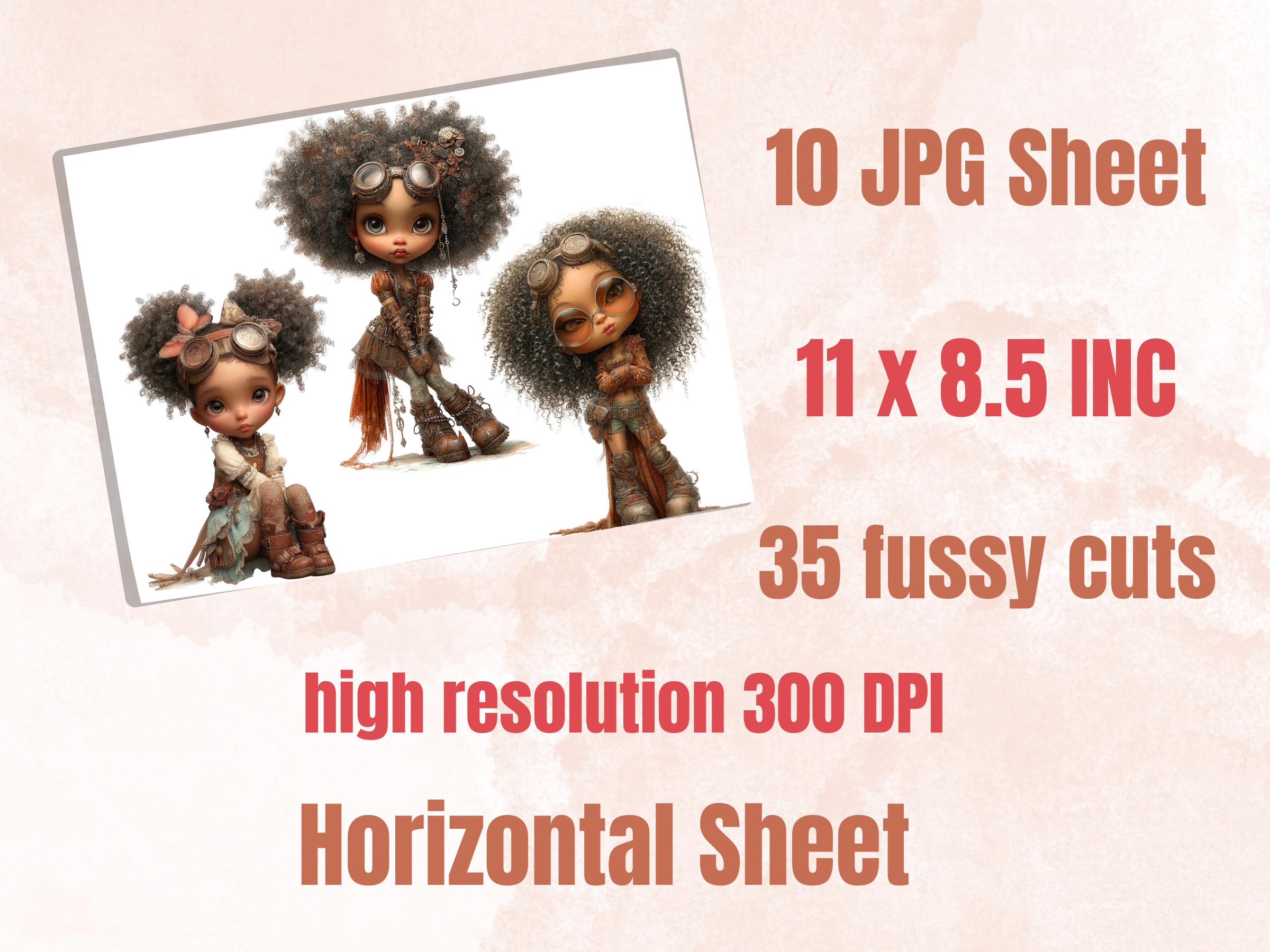 Steampunk Black Girls Fussy Cut, 35 Vintage Afro Fairy Cutouts, Industrial Junk Journal Ephemera Scrapbook Sheets