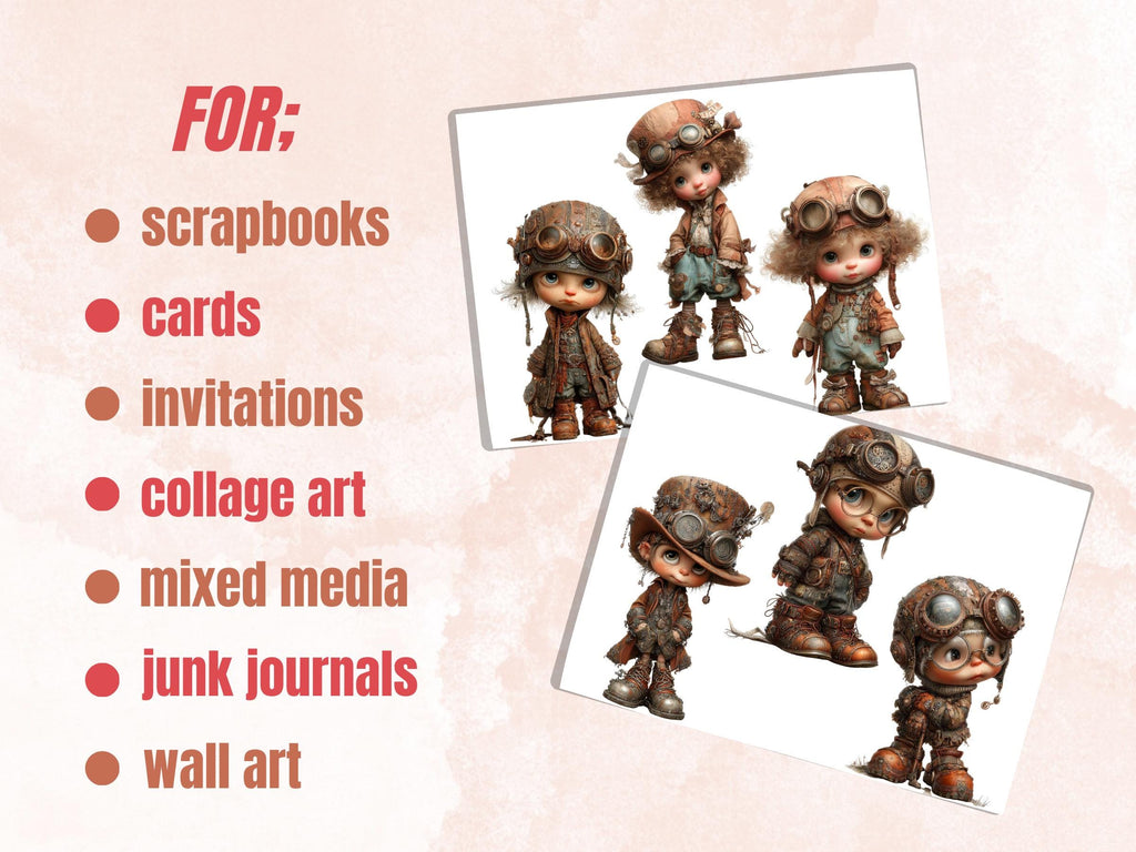 Steampunk Boy Fussy Cut Bundle, 35 Vintage Steampunk Cutouts, Industrial Junk Journal Ephemera Scrapbook Sheets