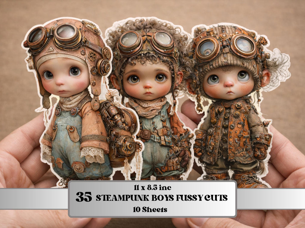 Steampunk Boy Fussy Cut Bundle, 35 Vintage Steampunk Cutouts, Industrial Junk Journal Ephemera Scrapbook Sheets