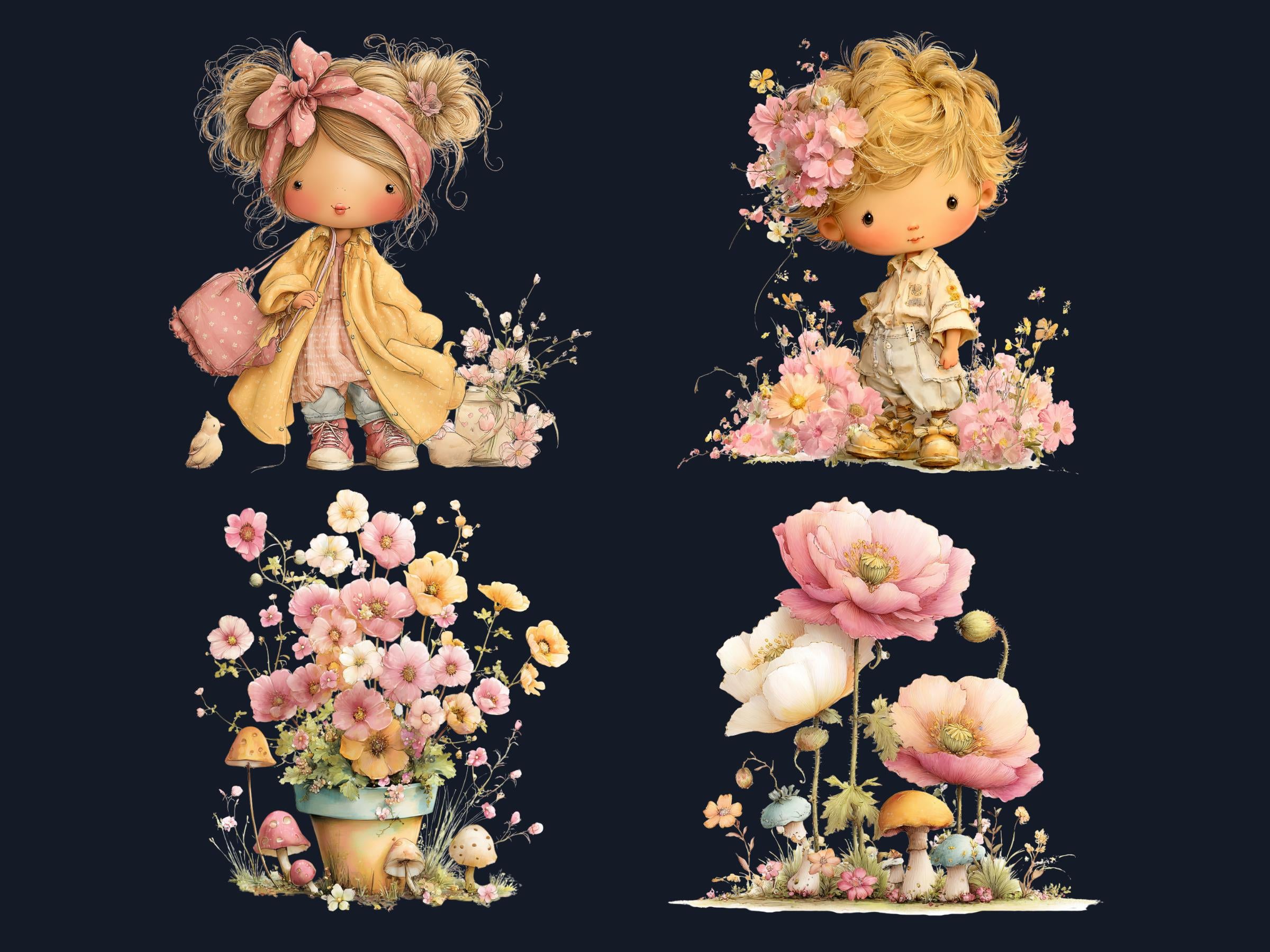 Soft Pastel Spring Clipart Bundle, Whimsical Floral Easter PNG Illustrations (Digital Download, Commercial Use)
