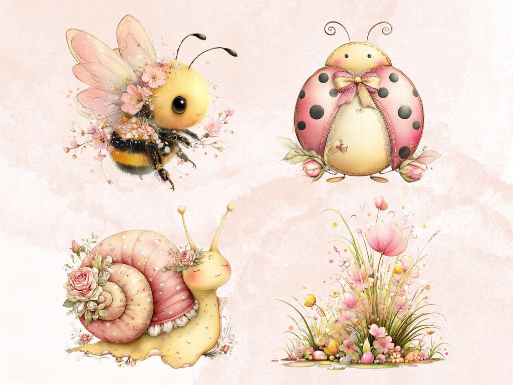 Soft Pastel Spring Clipart Bundle, Whimsical Floral Easter PNG Illustrations (Digital Download, Commercial Use)