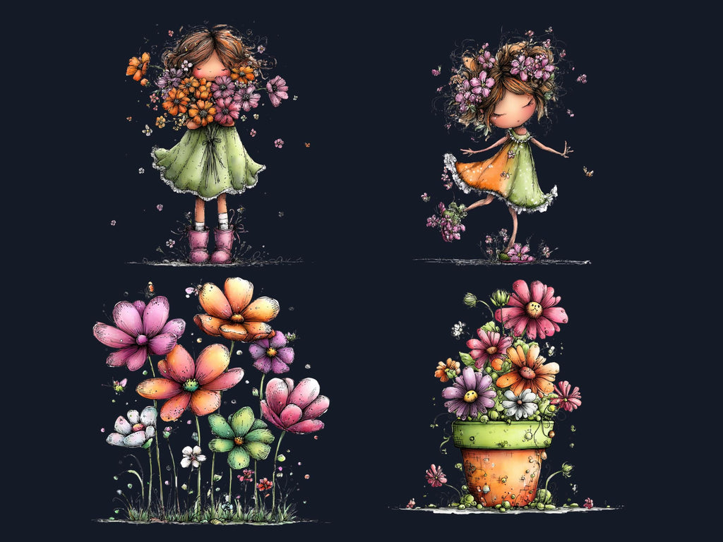 Whimsical Spring Clipart Bundle, Quirky Floral Easter PNG Illustrations (Digital Download, Commercial Use)