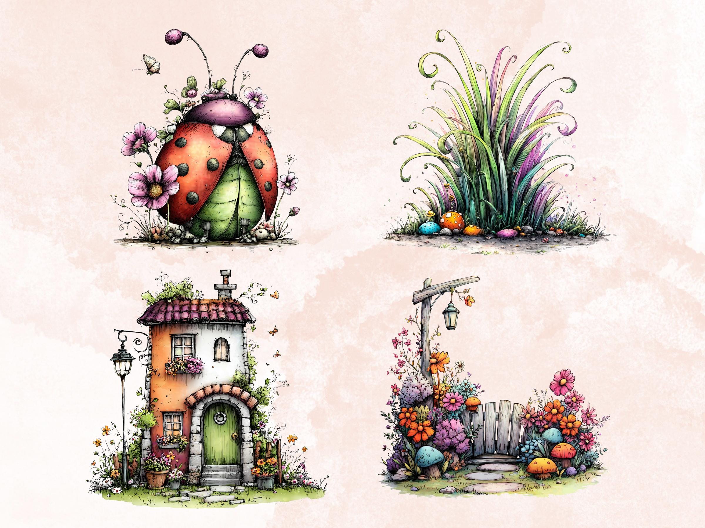 Whimsical Spring Clipart Bundle, Quirky Floral Easter PNG Illustrations (Digital Download, Commercial Use)