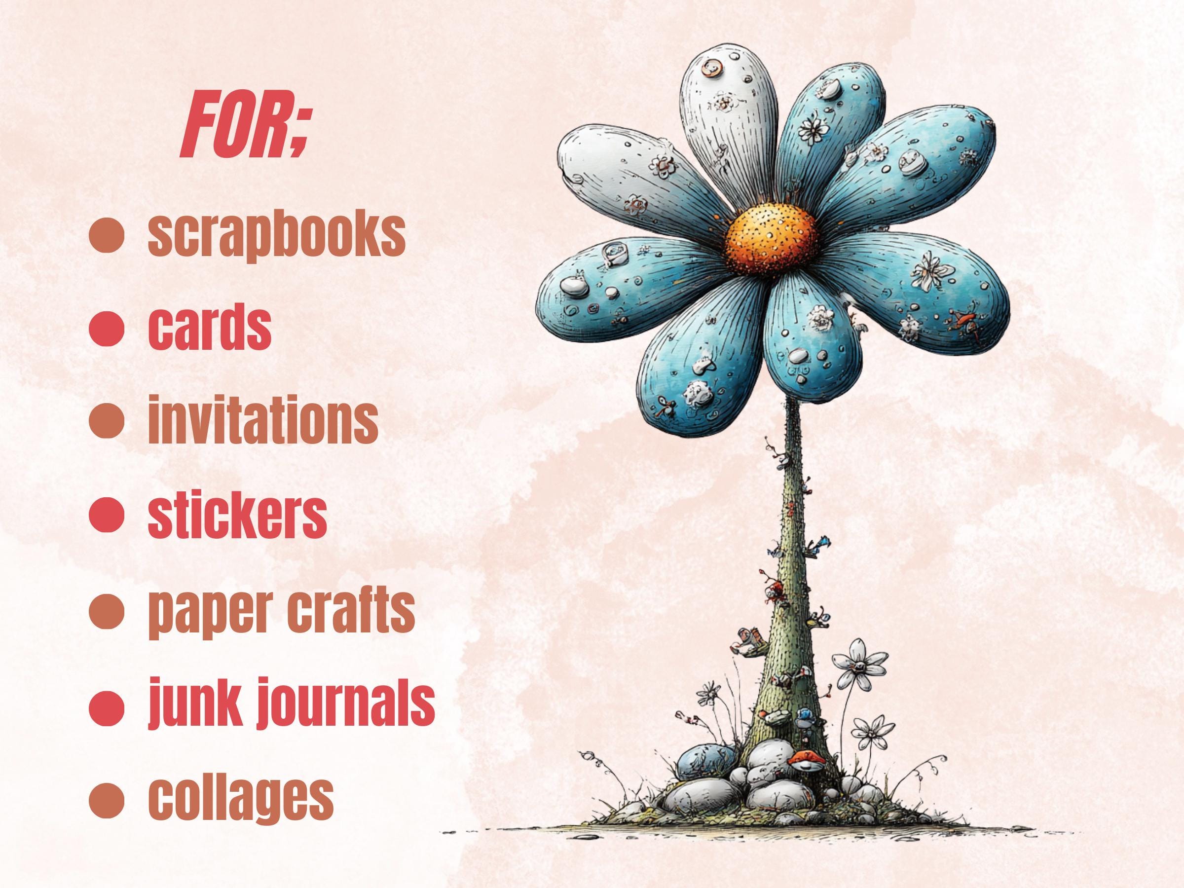 Elegant Blue Spring Clipart Bundle, Whimsical Quirky Easter PNG Illustrations (Digital Download, Commercial Use)