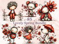 Whimsical Red Spring Clipart Bundle, Quirky Floral Easter PNG Illustrations (Digital Download, Commercial Use)