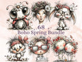 Whimsical Boho Spring Clipart Bundle, Floral Bohemian Easter PNG Illustrations (Digital Download, Commercial Use)