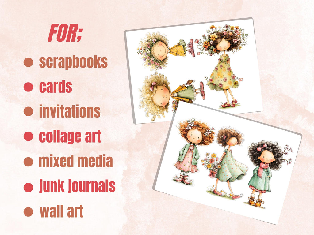 Quirky Pastel Spring Girls Fussy Cut Bundle, 60 Easter Girl Cutouts, Floral Junk Journal Ephemera, Scrapbook Collage Sheets