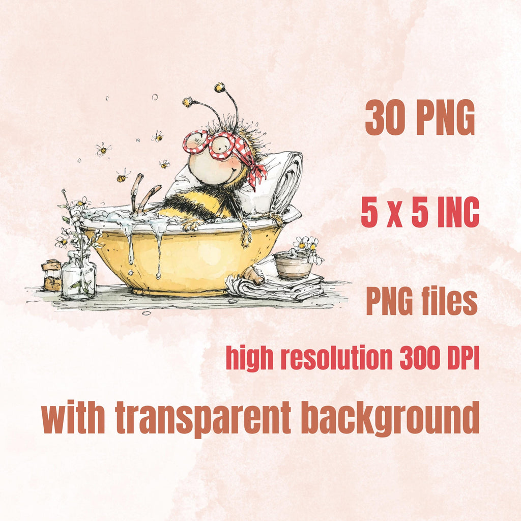 Watercolor Bee Secret Life Clipart: Whimsical Storybook Illustration PNG (Digital Download)