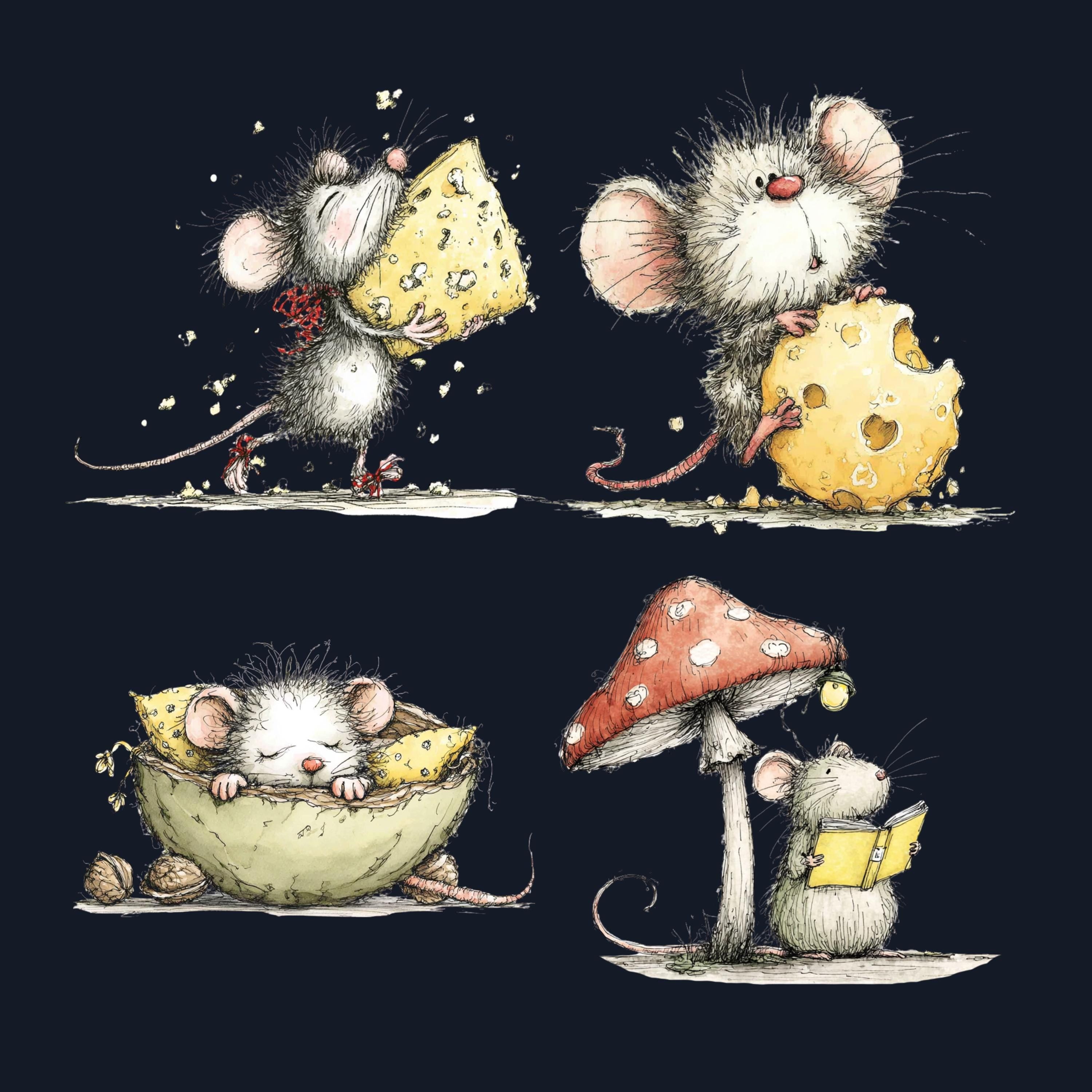 Watercolor Mouse Secret Life Clipart: Whimsical Storybook Illustration PNG (Digital Download)