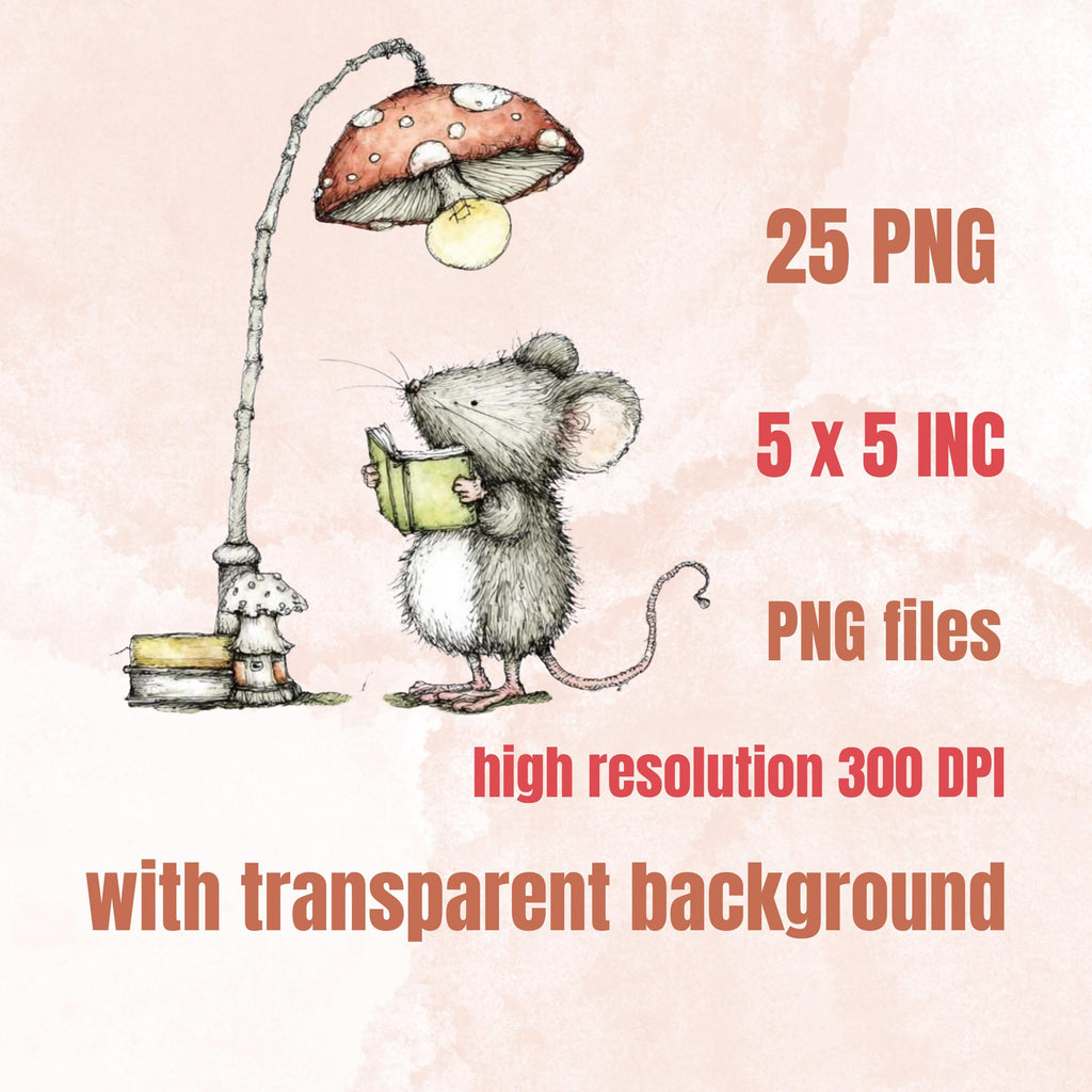Watercolor Mouse Secret Life Clipart: Whimsical Storybook Illustration PNG (Digital Download)