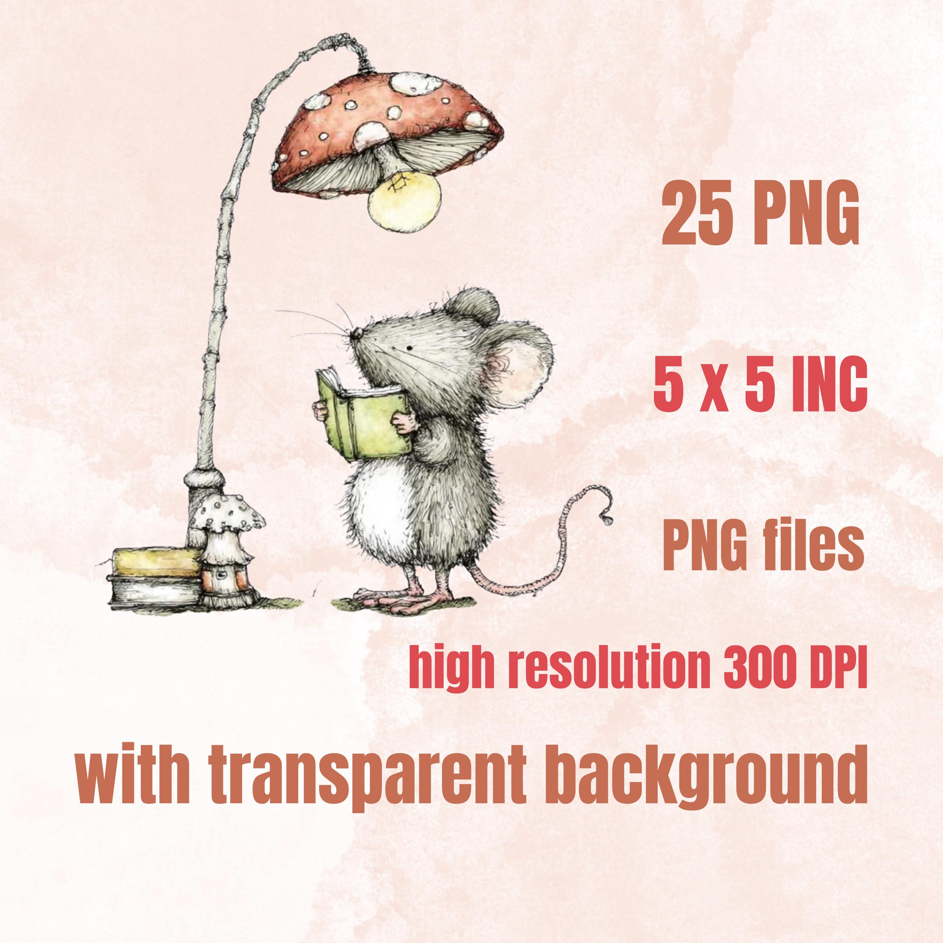 Watercolor Mouse Secret Life Clipart: Whimsical Storybook Illustration PNG (Digital Download)