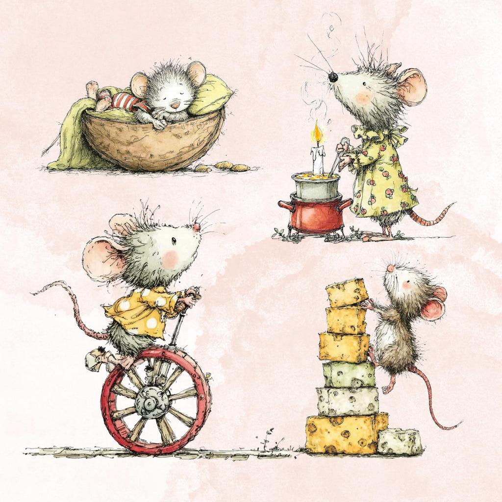 Watercolor Mouse Secret Life Clipart: Whimsical Storybook Illustration PNG (Digital Download)