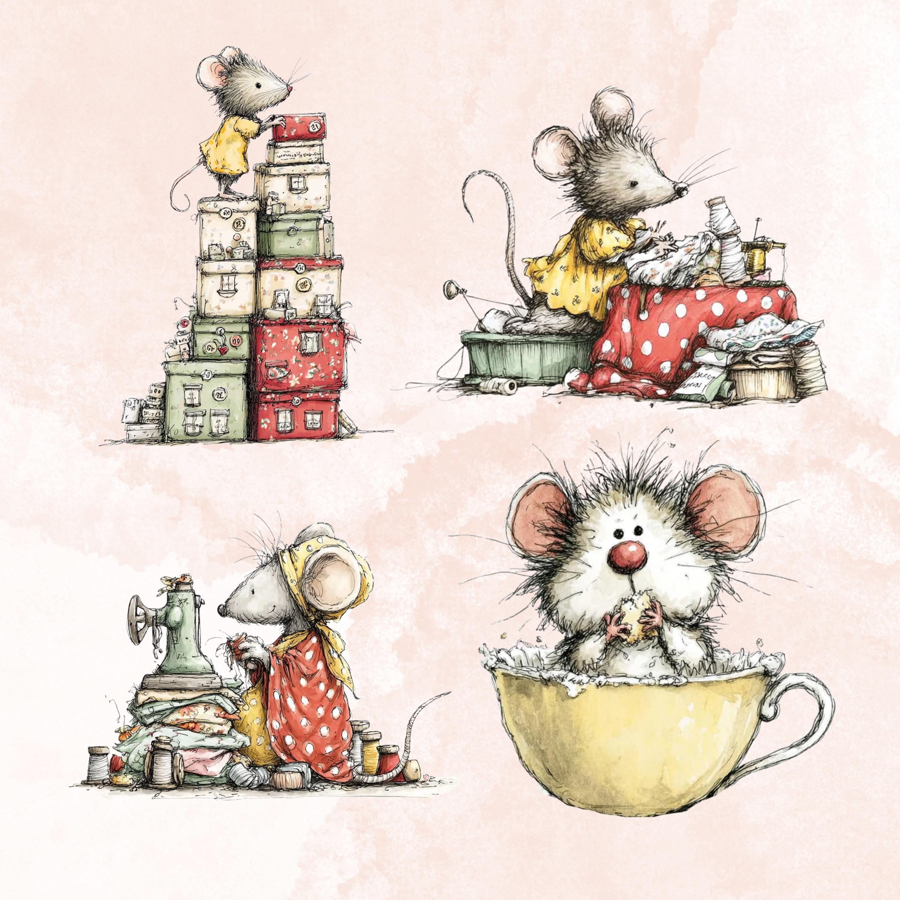 Watercolor Mouse Secret Life Clipart: Whimsical Storybook Illustration PNG (Digital Download)