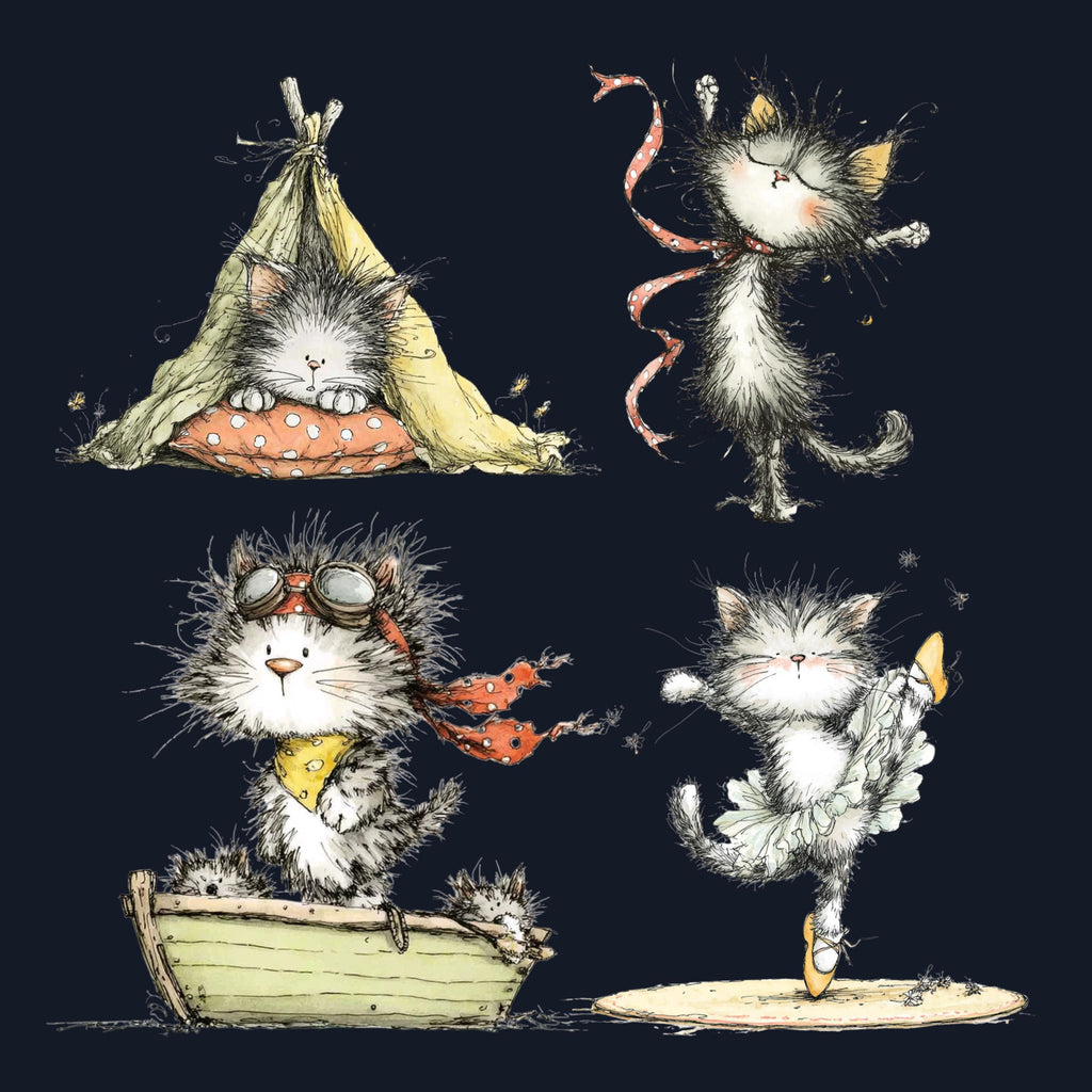 Watercolor Cat Secret Life Clipart: Whimsical Kitten Storybook Illustration PNG (Digital Download)