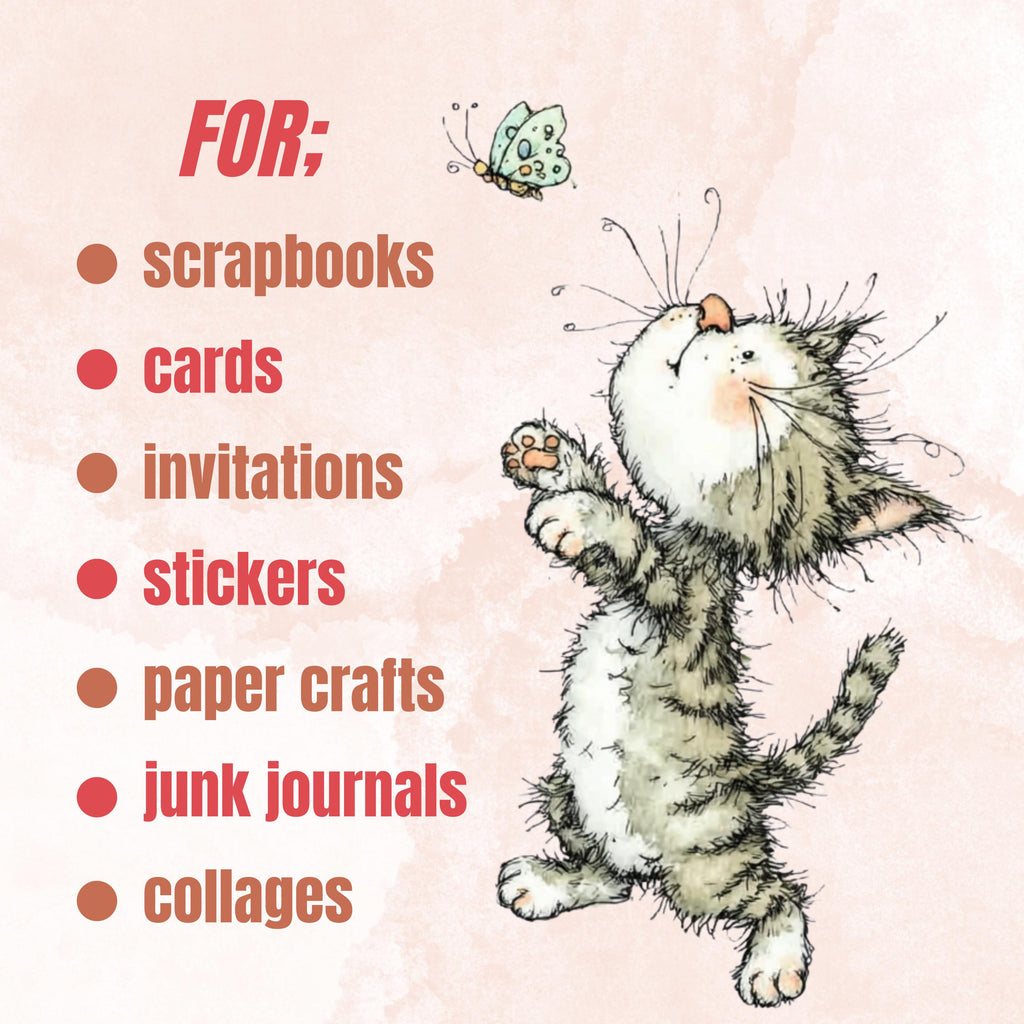 Watercolor Cat Secret Life Clipart: Whimsical Kitten Storybook Illustration PNG (Digital Download)
