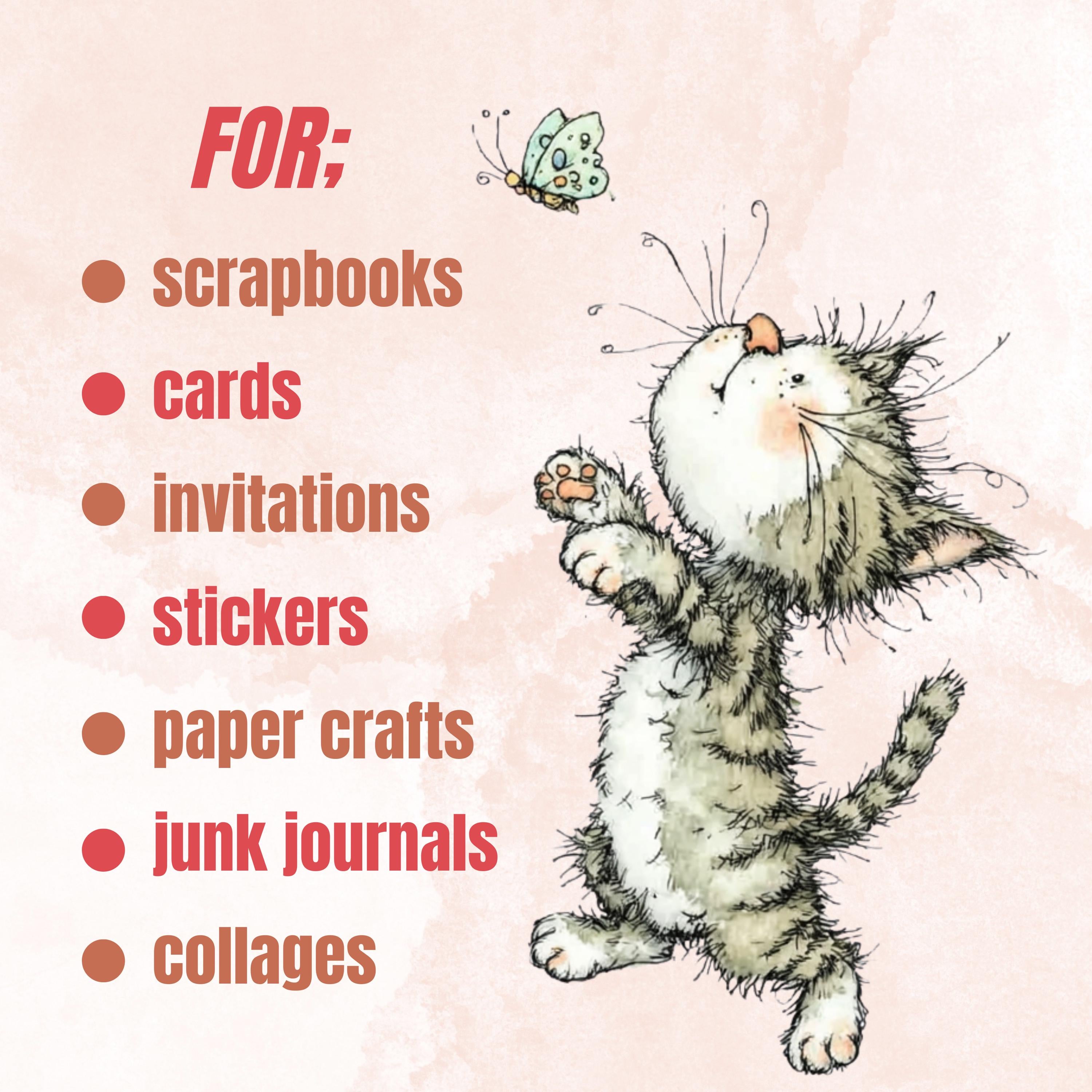 Watercolor Cat Secret Life Clipart: Whimsical Kitten Storybook Illustration PNG (Digital Download)