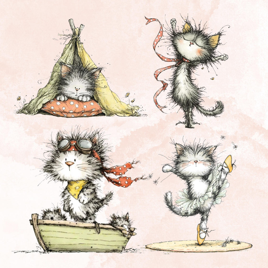 Watercolor Cat Secret Life Clipart: Whimsical Kitten Storybook Illustration PNG (Digital Download)