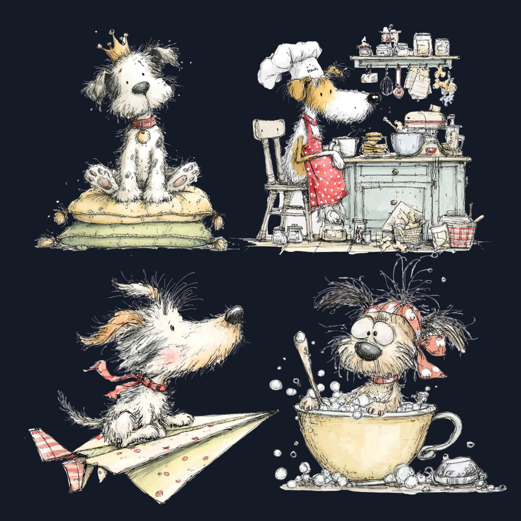 Watercolor Dog Secret Life Clipart: Whimsical Puppy Storybook Illustration PNG (Digital Download)