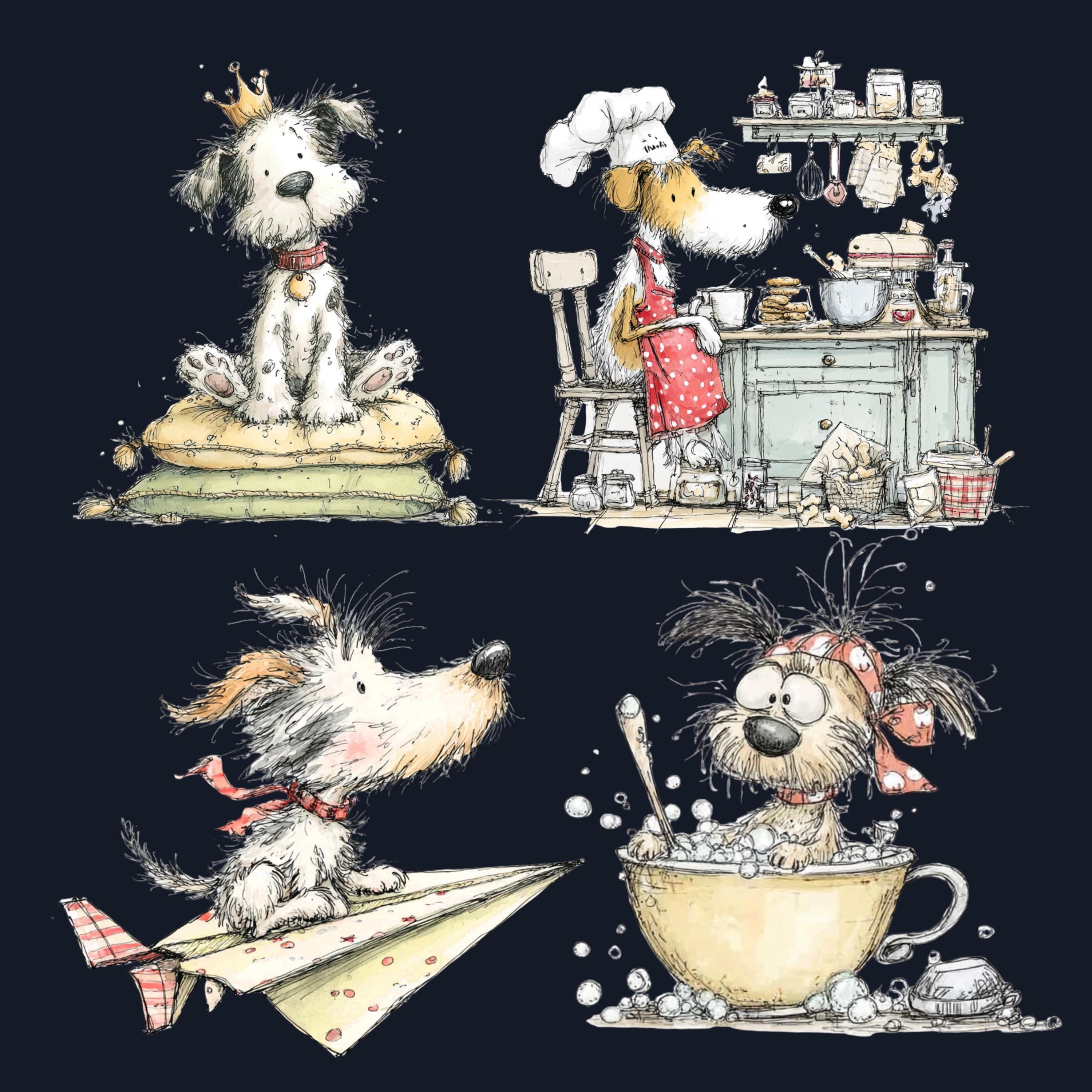 Watercolor Dog Secret Life Clipart: Whimsical Puppy Storybook Illustration PNG (Digital Download)