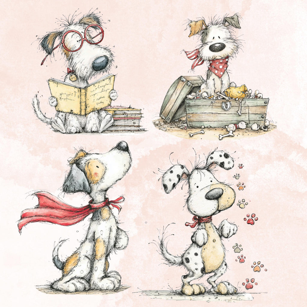 Watercolor Dog Secret Life Clipart: Whimsical Puppy Storybook Illustration PNG (Digital Download)