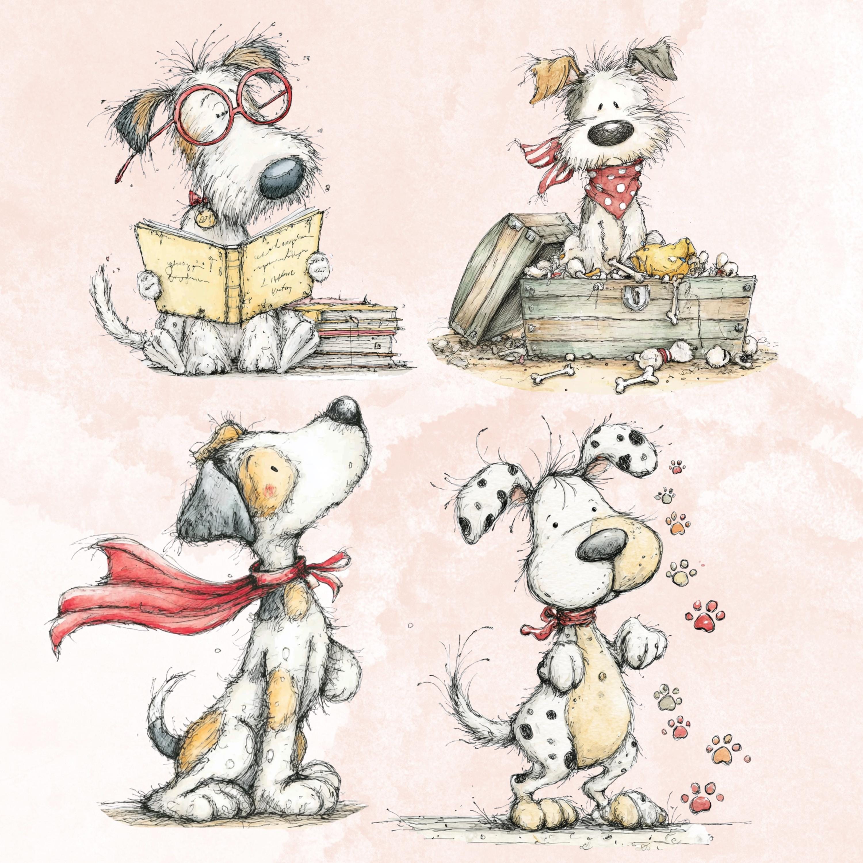 Watercolor Dog Secret Life Clipart: Whimsical Puppy Storybook Illustration PNG (Digital Download)