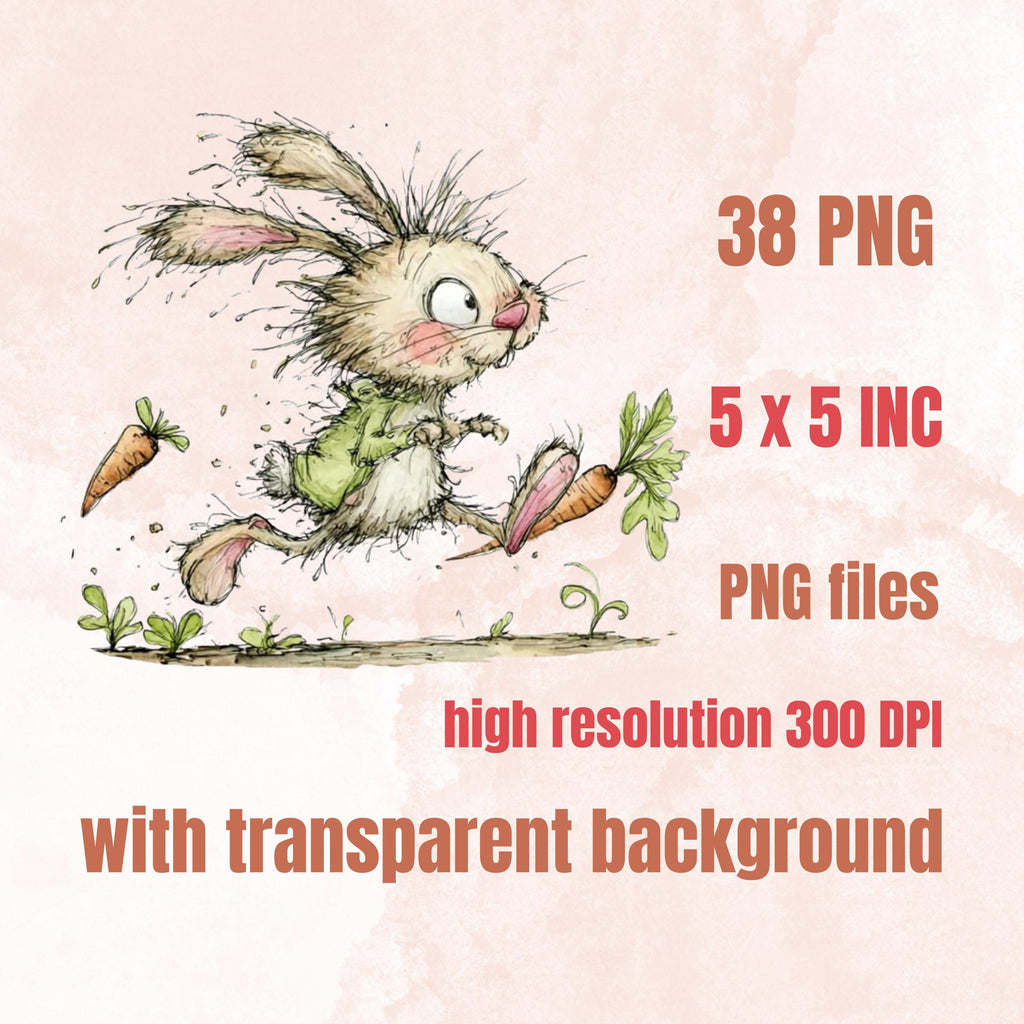 Watercolor Bunny Secret Life Clipart: Whimsical Rabbit Storybook Illustration PNG (Digital Download)