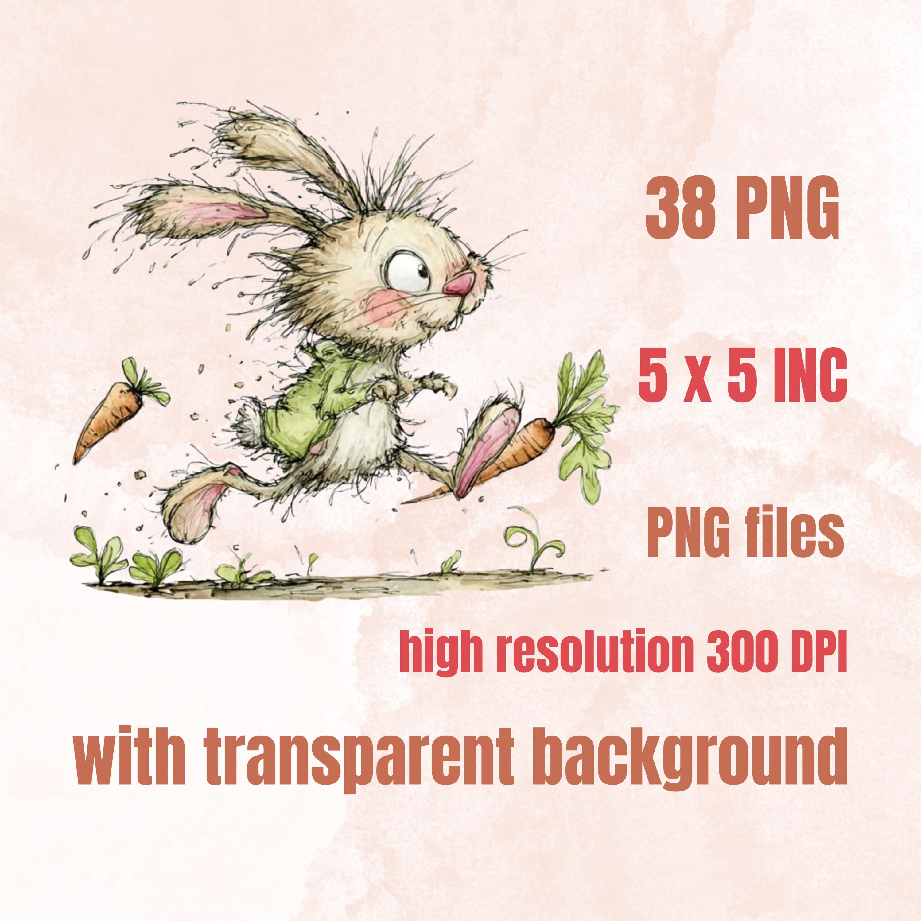 Watercolor Bunny Secret Life Clipart: Whimsical Rabbit Storybook Illustration PNG (Digital Download)