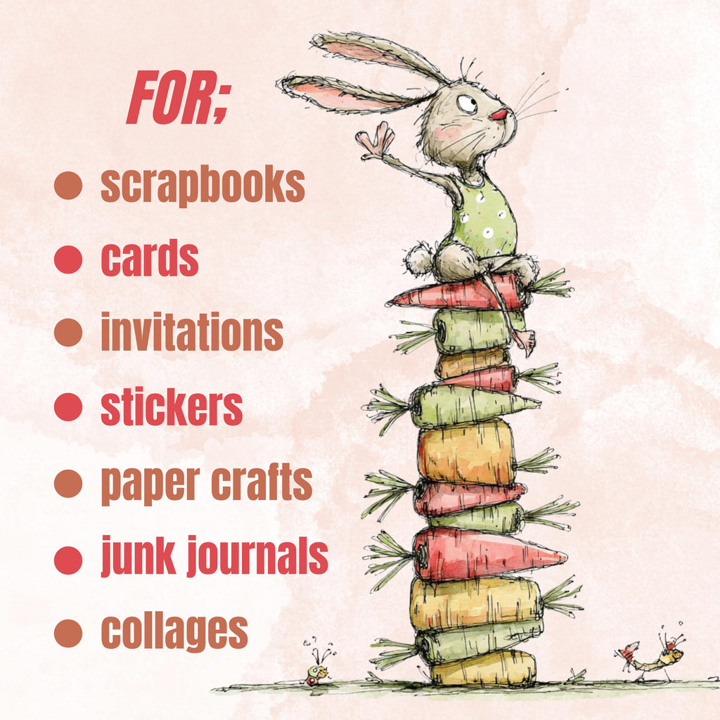 Watercolor Bunny Secret Life Clipart: Whimsical Rabbit Storybook Illustration PNG (Digital Download)