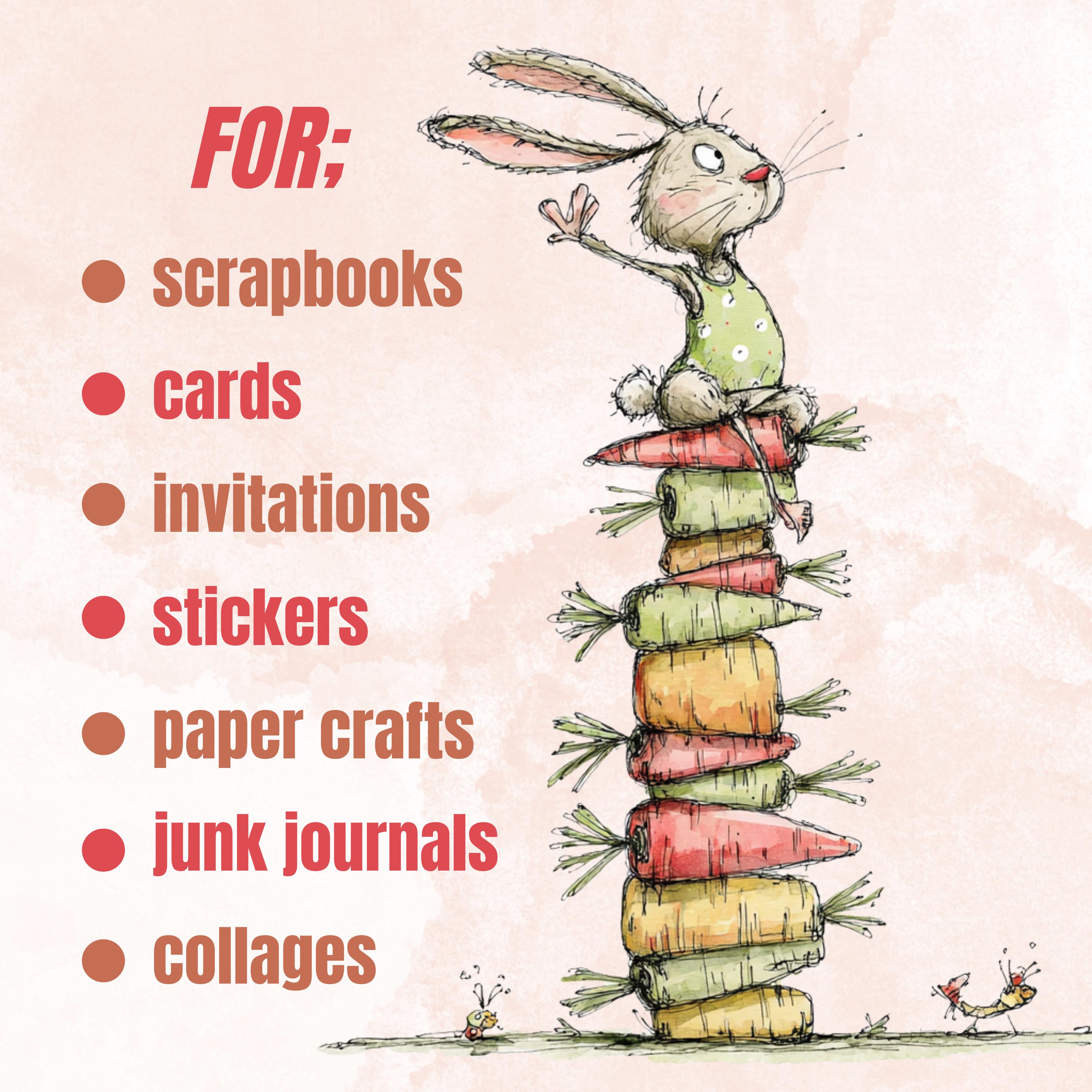 Watercolor Bunny Secret Life Clipart: Whimsical Rabbit Storybook Illustration PNG (Digital Download)