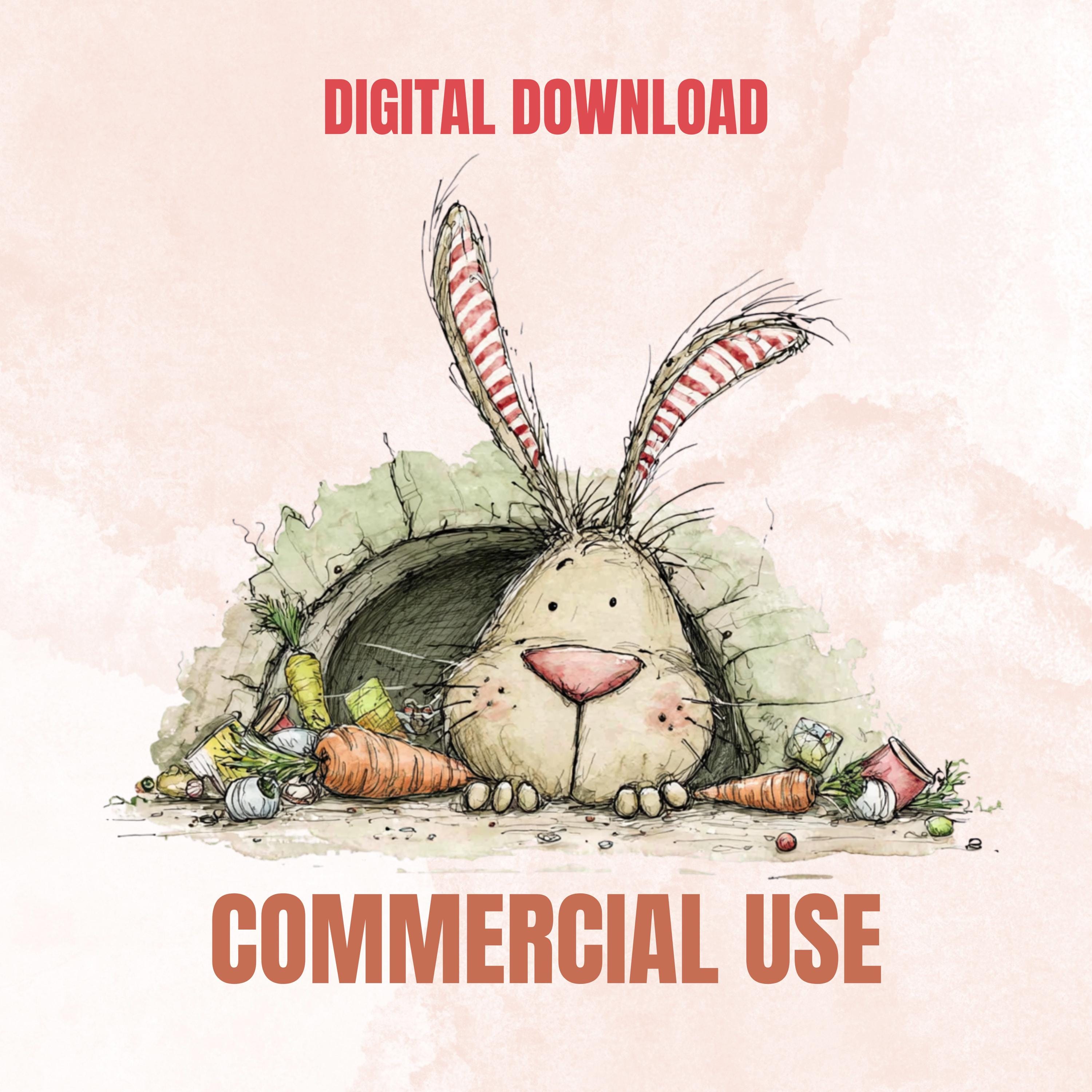 Watercolor Bunny Secret Life Clipart: Whimsical Rabbit Storybook Illustration PNG (Digital Download)