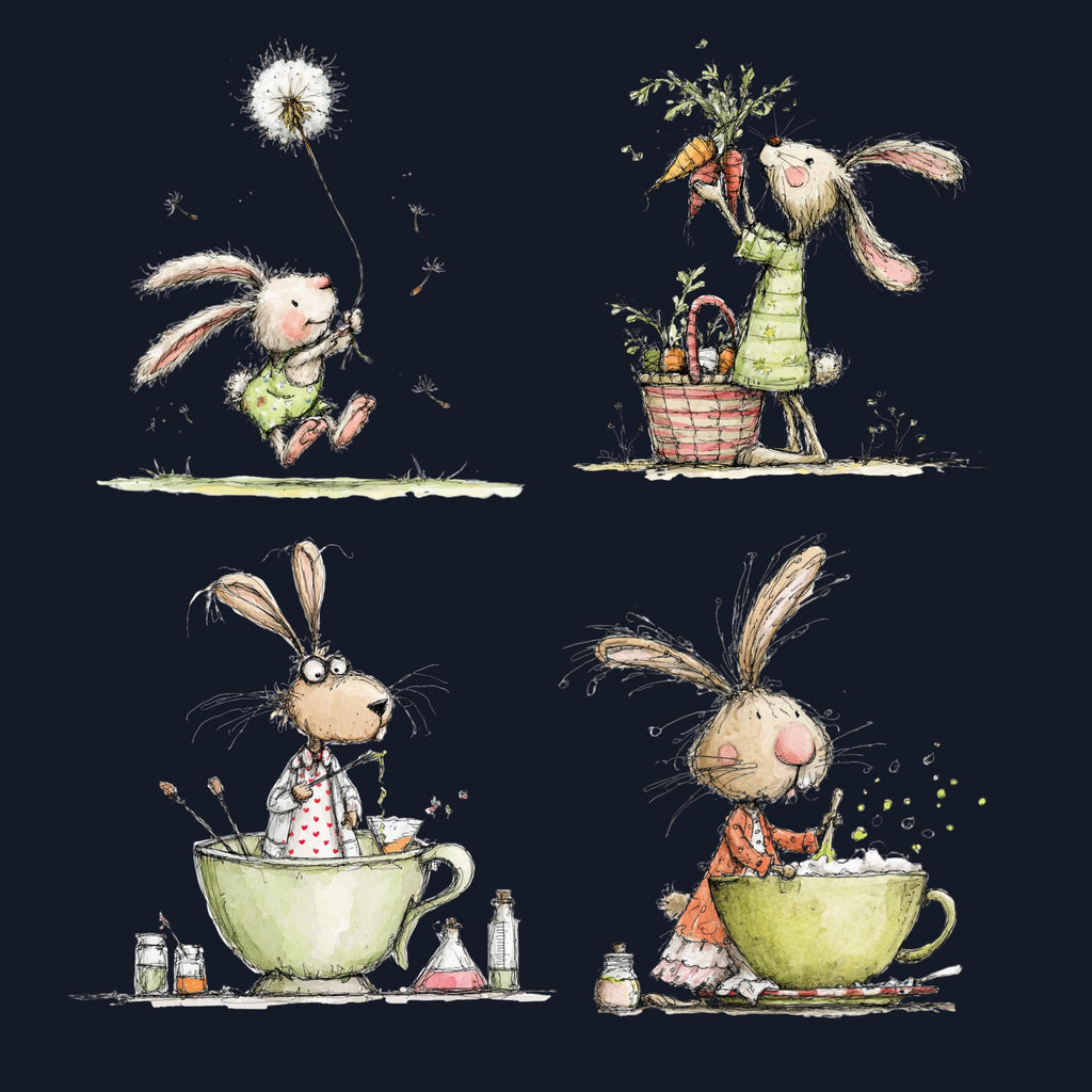 Watercolor Bunny Secret Life Clipart: Whimsical Rabbit Storybook Illustration PNG (Digital Download)