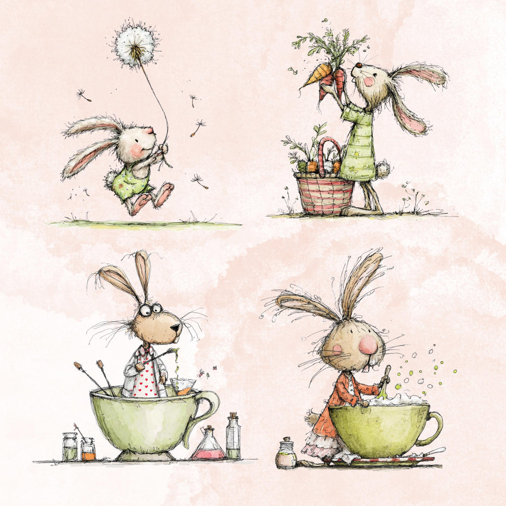 Watercolor Bunny Secret Life Clipart: Whimsical Rabbit Storybook Illustration PNG (Digital Download)