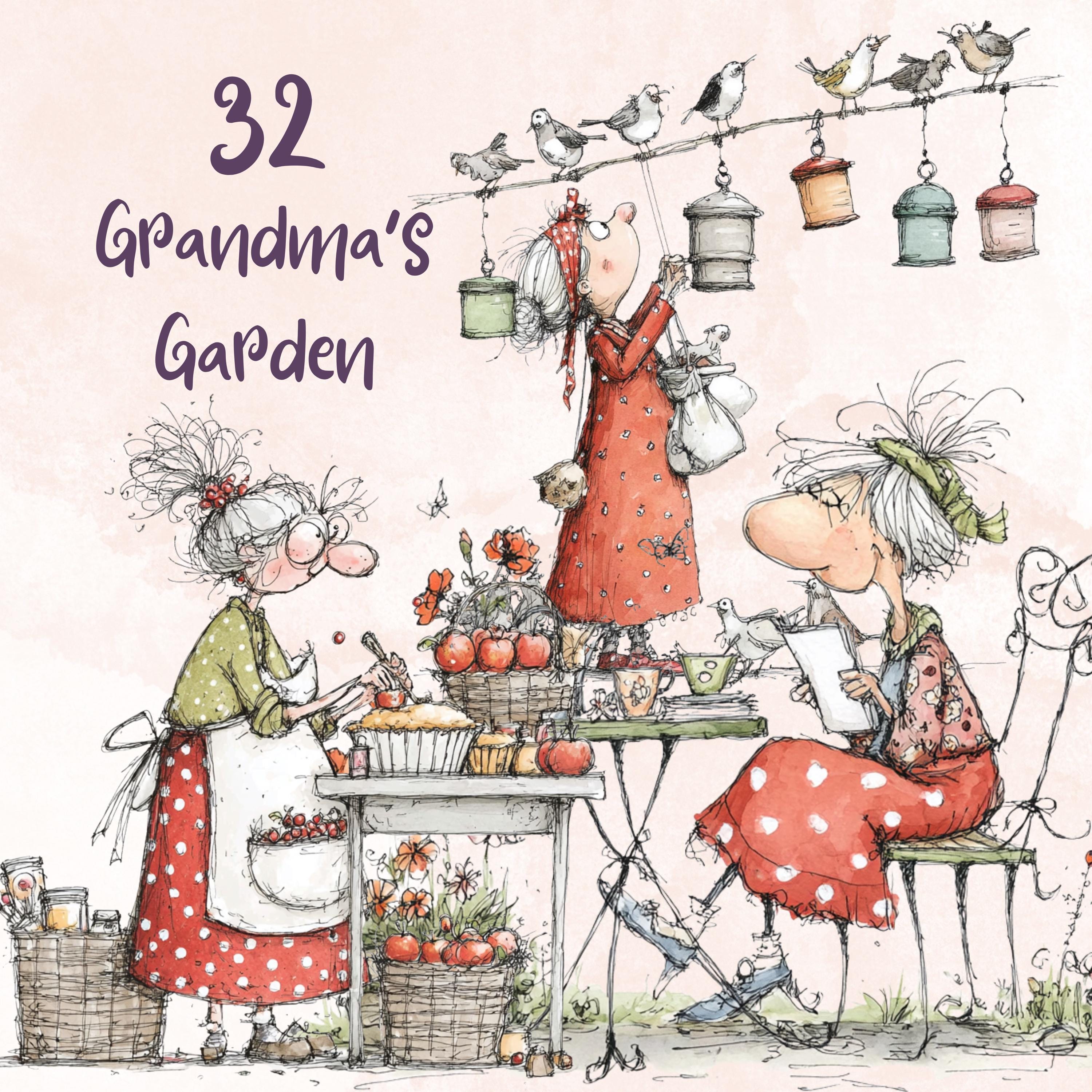 Quirky Grandma's Garden Clipart: Whimsical Elderly Lady Illustration PNG (Digital Download)