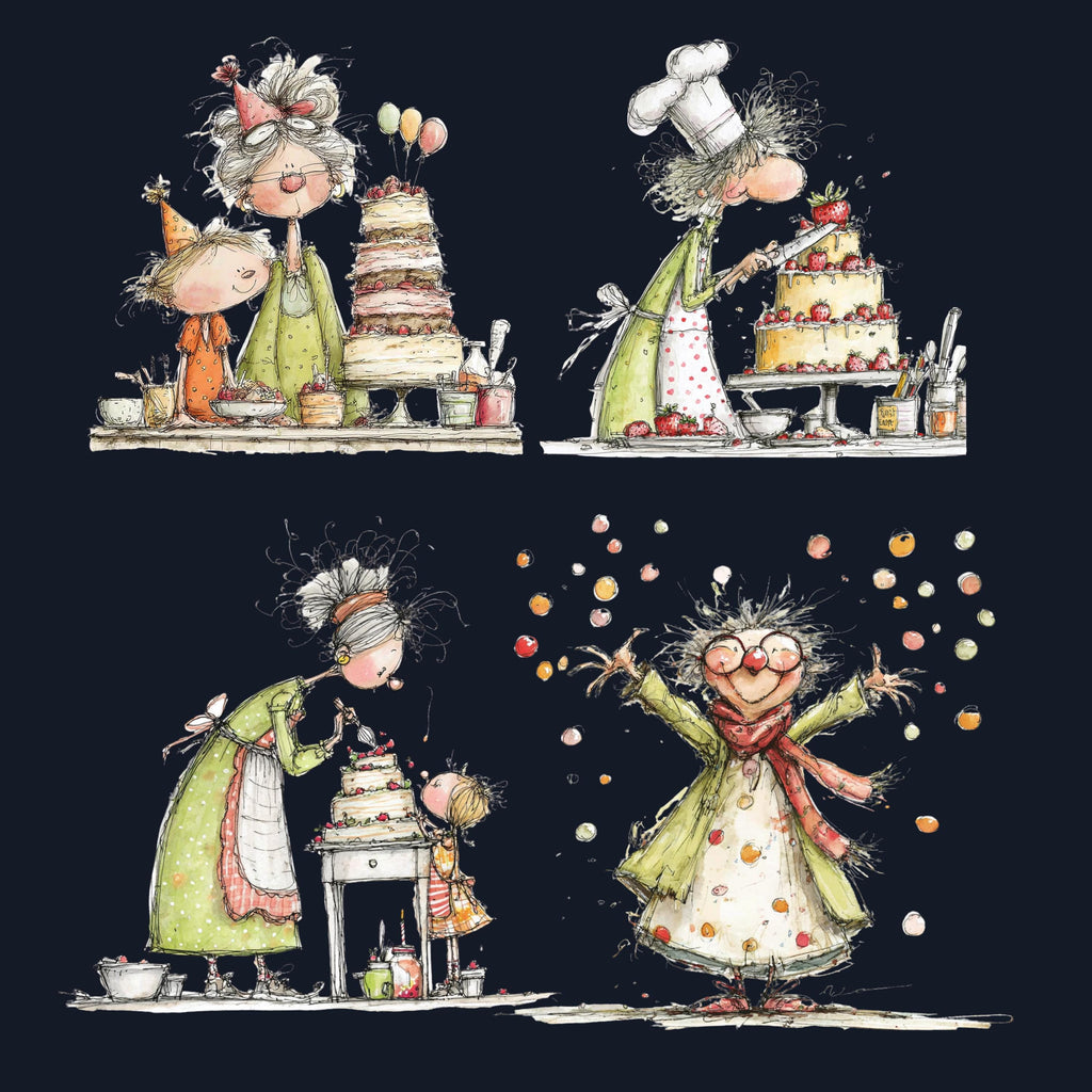 Quirky Grandma's Birthday Clipart: Whimsical Elderly Lady Illustration PNG (Digital Download)