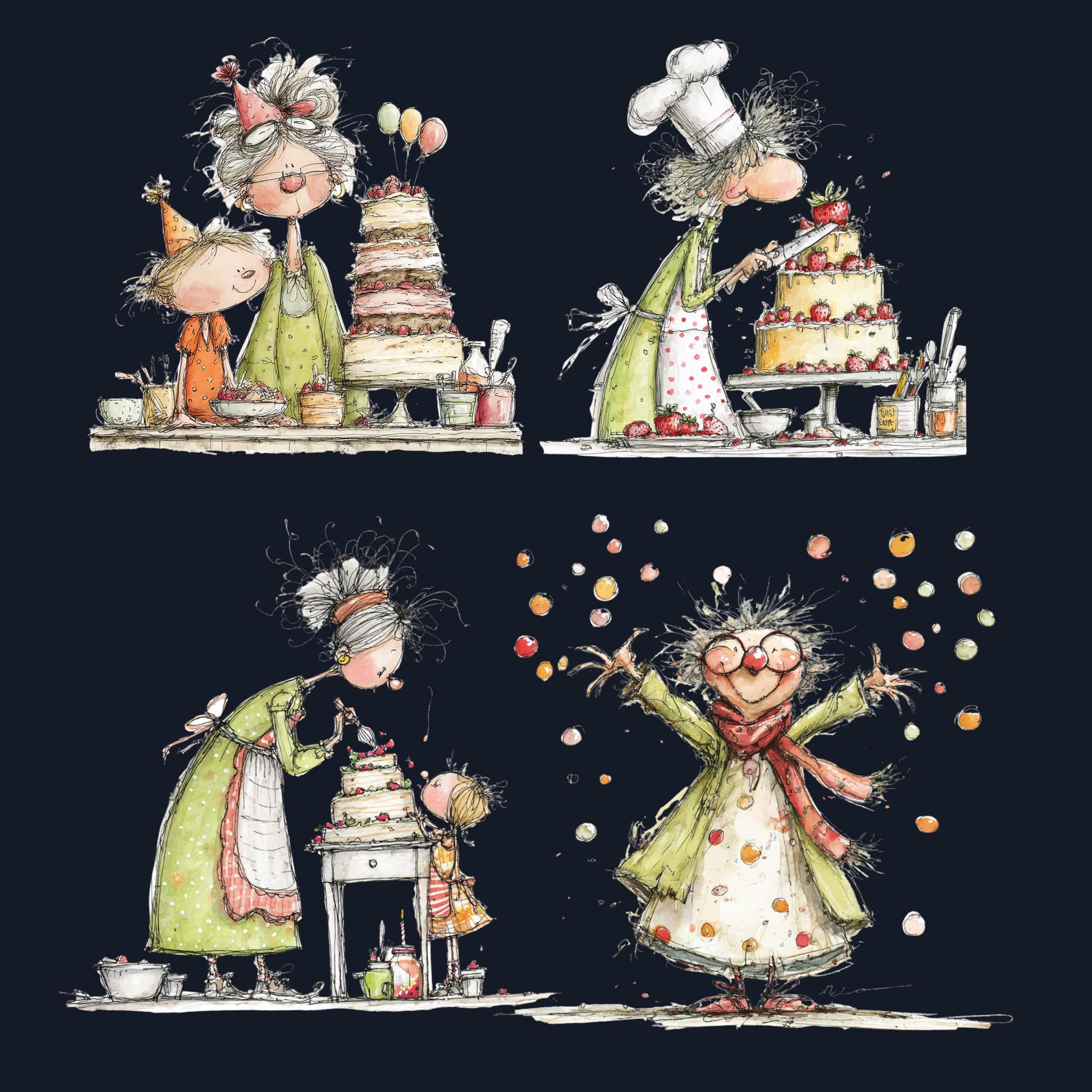 Quirky Grandma's Birthday Clipart: Whimsical Elderly Lady Illustration PNG (Digital Download)