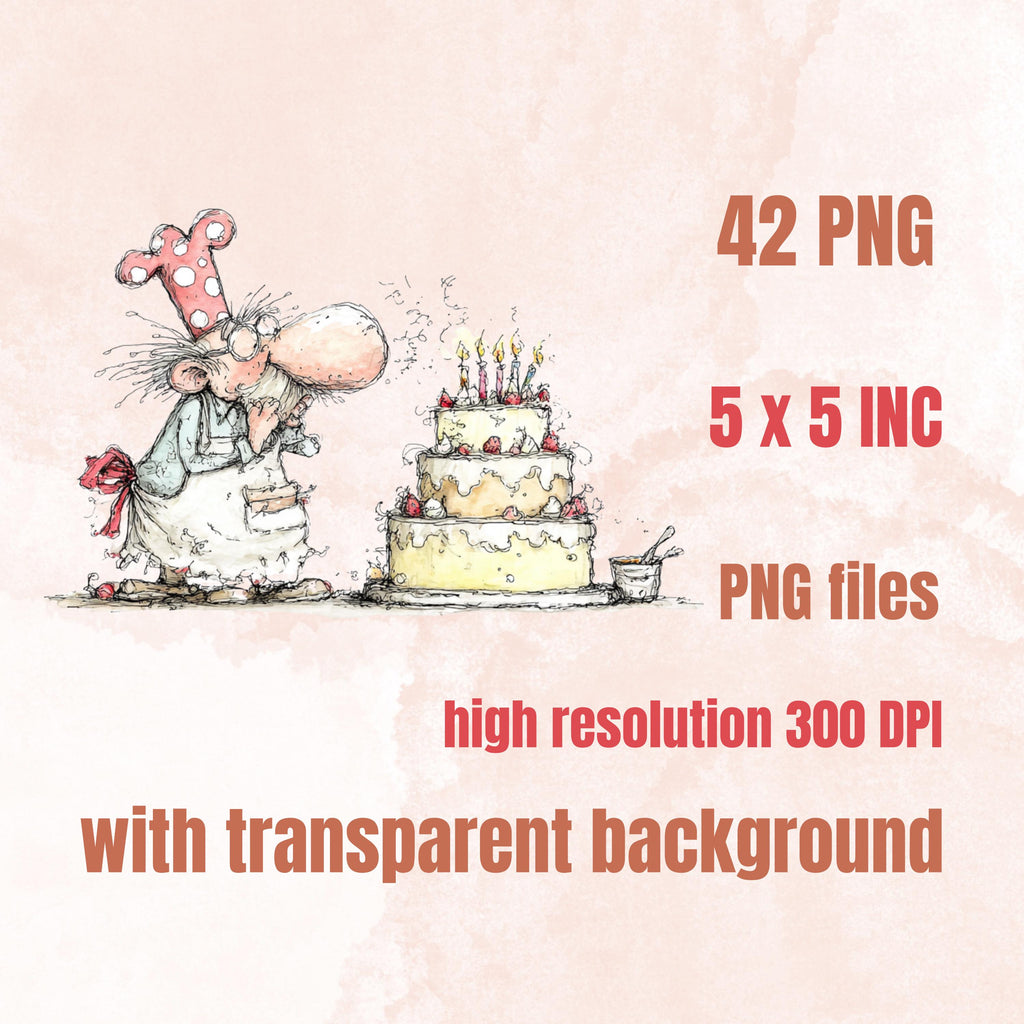 Quirky Grandpa's Birthday Clipart: Whimsical Elderly Man Illustration PNG (Digital Download)