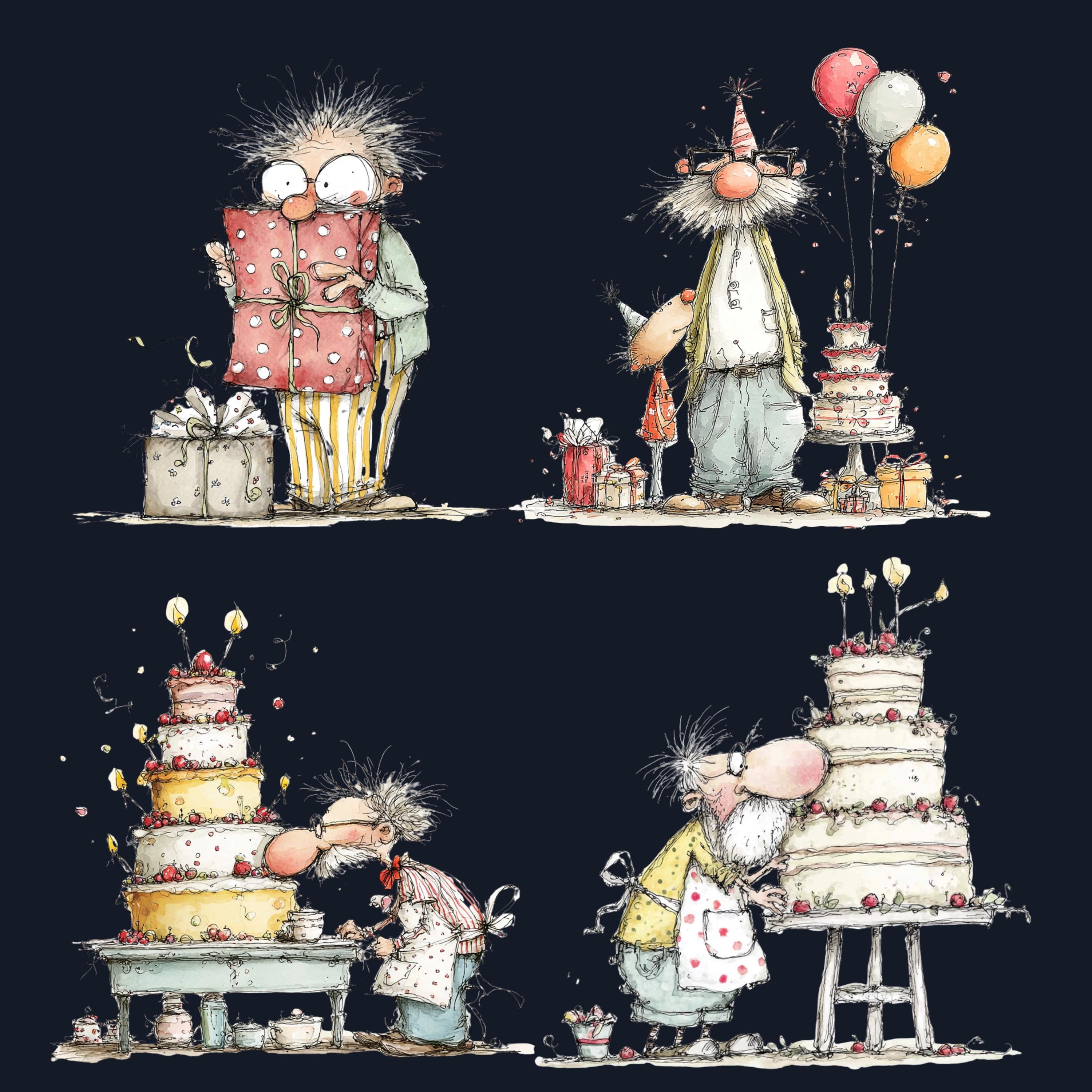 Quirky Grandpa's Birthday Clipart: Whimsical Elderly Man Illustration PNG (Digital Download)