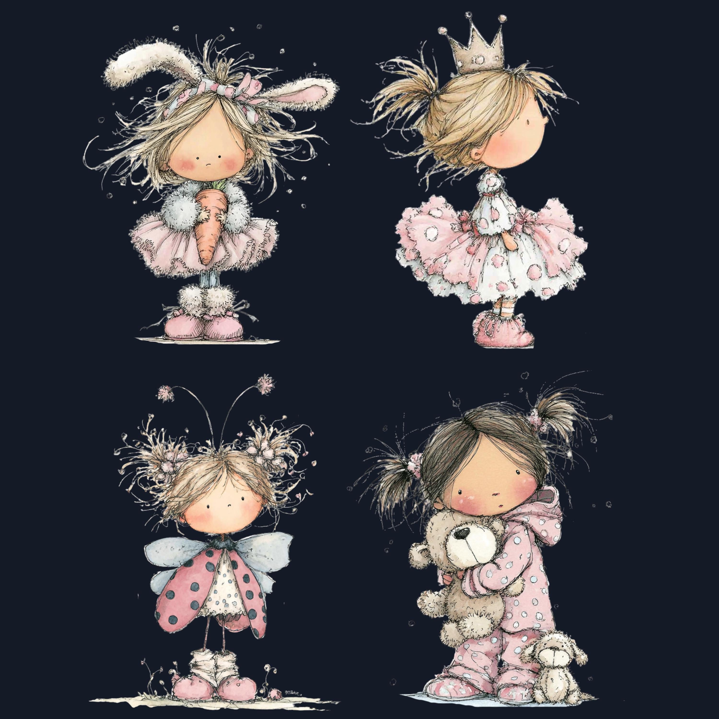 Watercolor Little Girl Clipart: Whimsical Pink Nursery Illustration PNG (Digital Download)