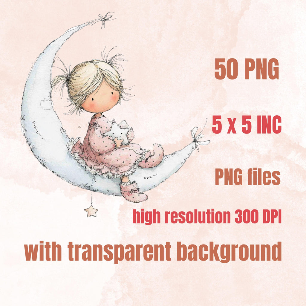 Watercolor Little Girl Clipart: Whimsical Pink Nursery Illustration PNG (Digital Download)