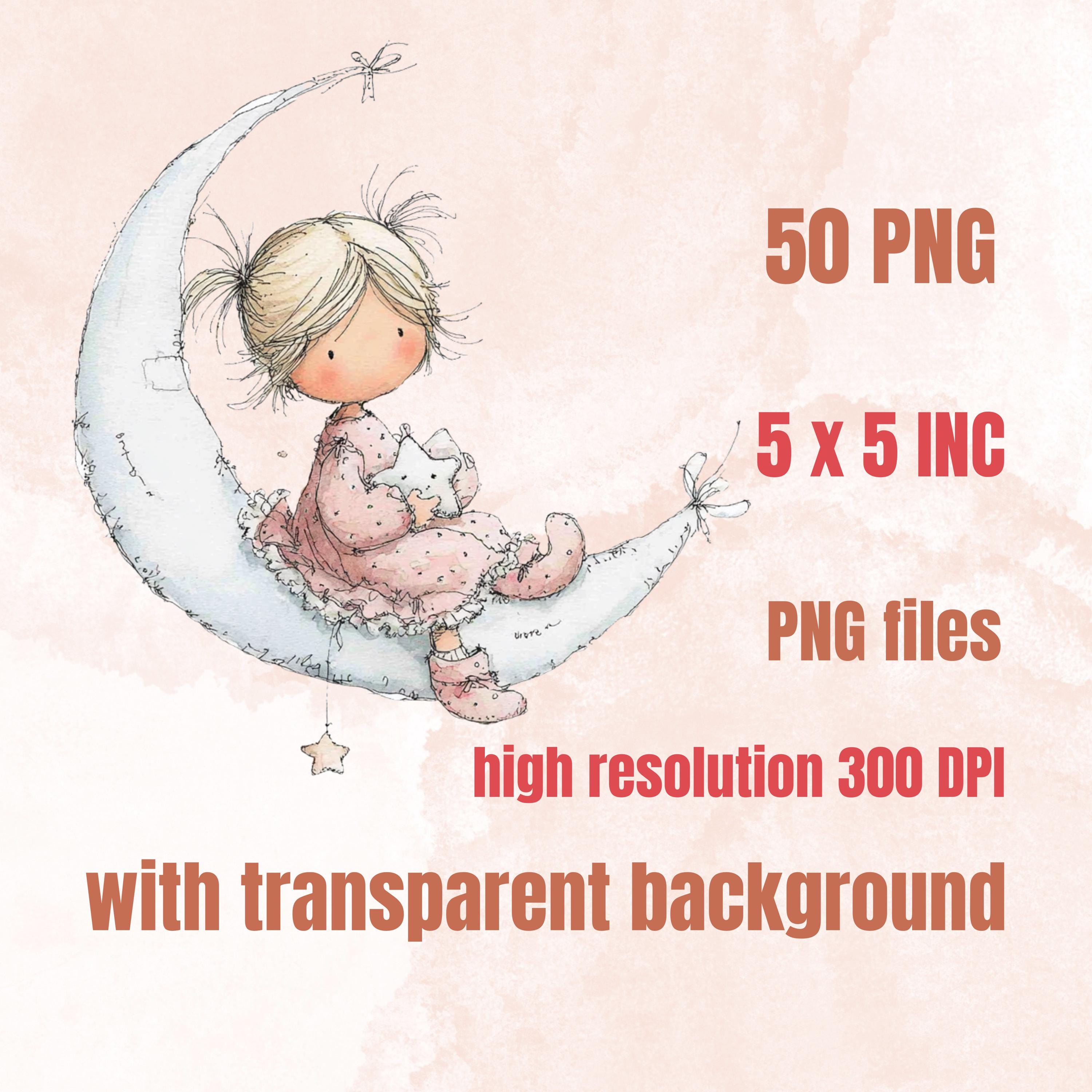 Watercolor Little Girl Clipart: Whimsical Pink Nursery Illustration PNG (Digital Download)