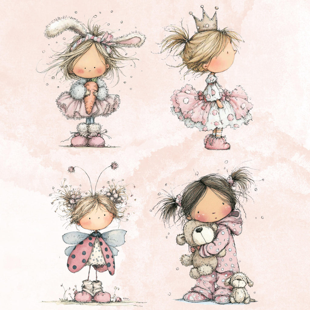 Watercolor Little Girl Clipart: Whimsical Pink Nursery Illustration PNG (Digital Download)