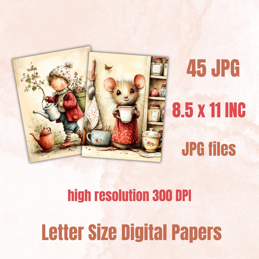 Quirky Tea Party Junk Journal Pages, Letter Size Whimsical Tea Time Printable Backgrounds Commercial Use