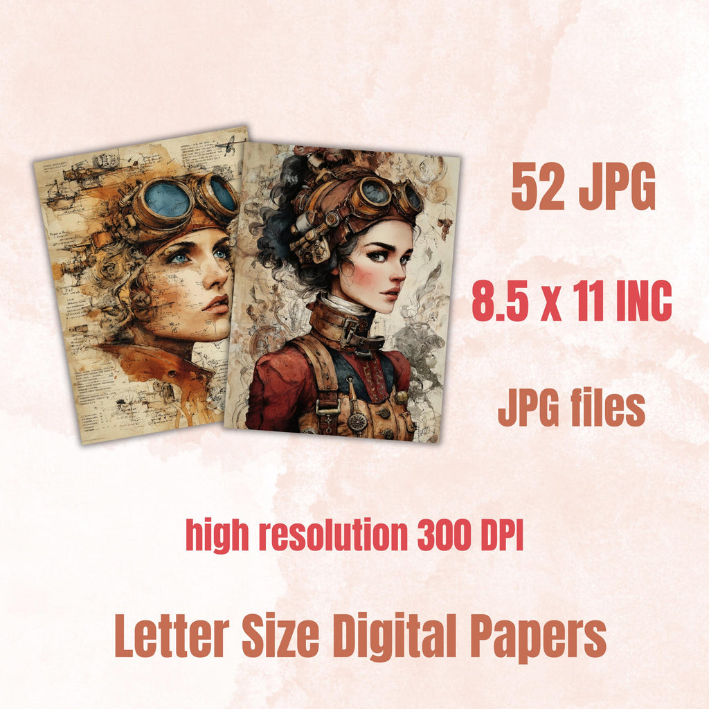 Steampunk Ephemera Digital Papers, Industrial Backgrounds, Vintage Collage Journal Pages, Scrapbooking, Instant Printable Download