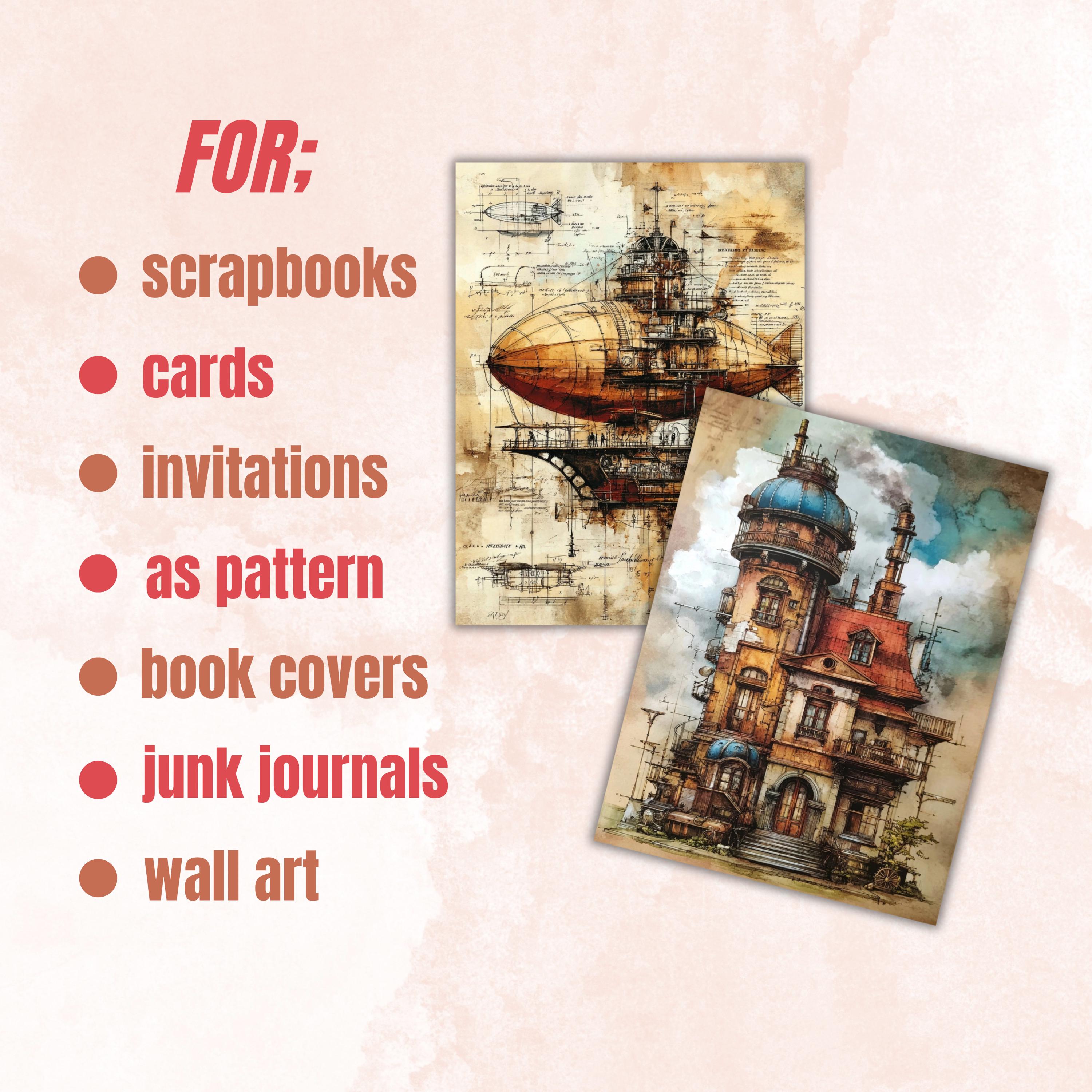 Steampunk Ephemera Digital Papers, Industrial Backgrounds, Vintage Collage Journal Pages, Scrapbooking, Instant Printable Download