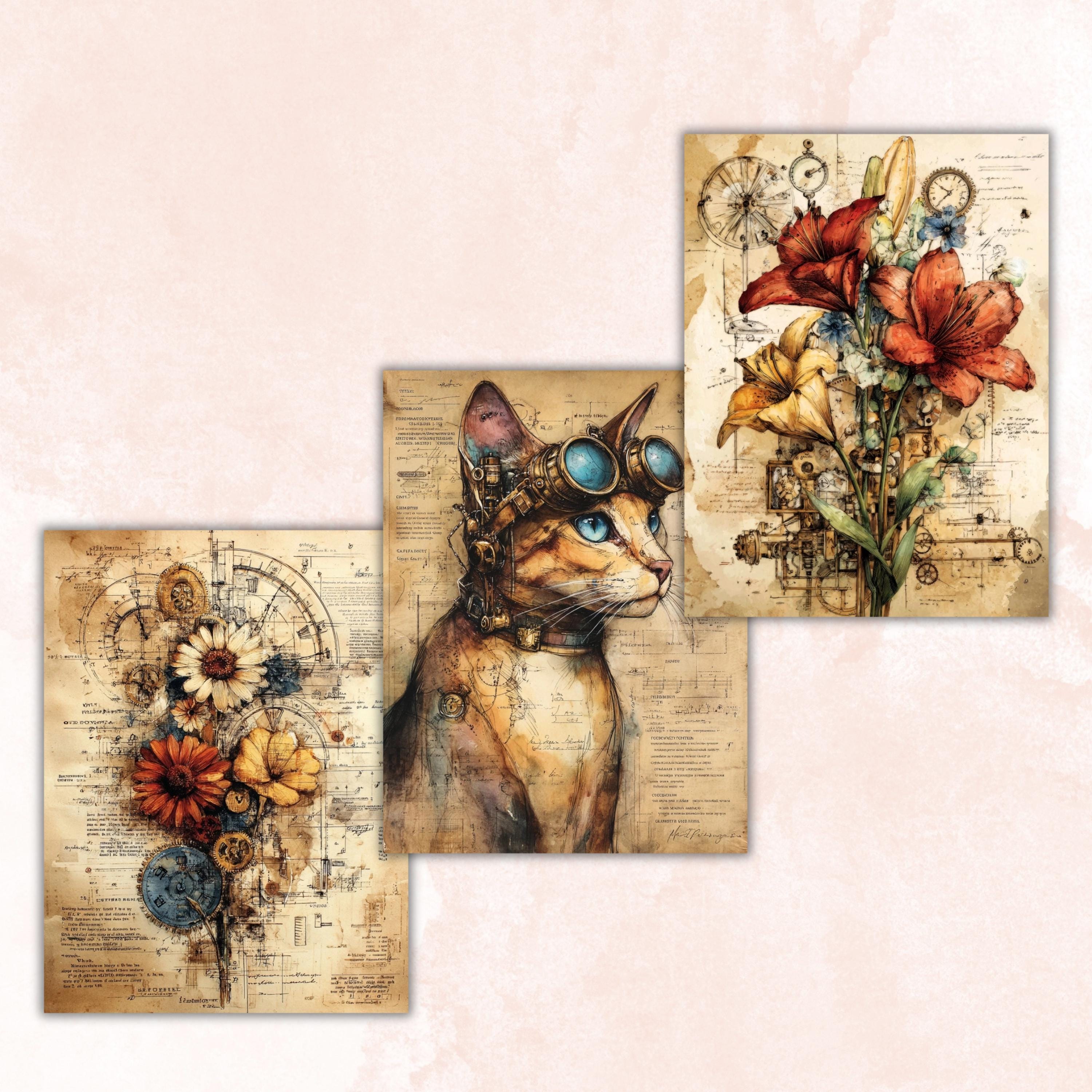 Steampunk Ephemera Digital Papers, Industrial Backgrounds, Vintage Collage Journal Pages, Scrapbooking, Instant Printable Download
