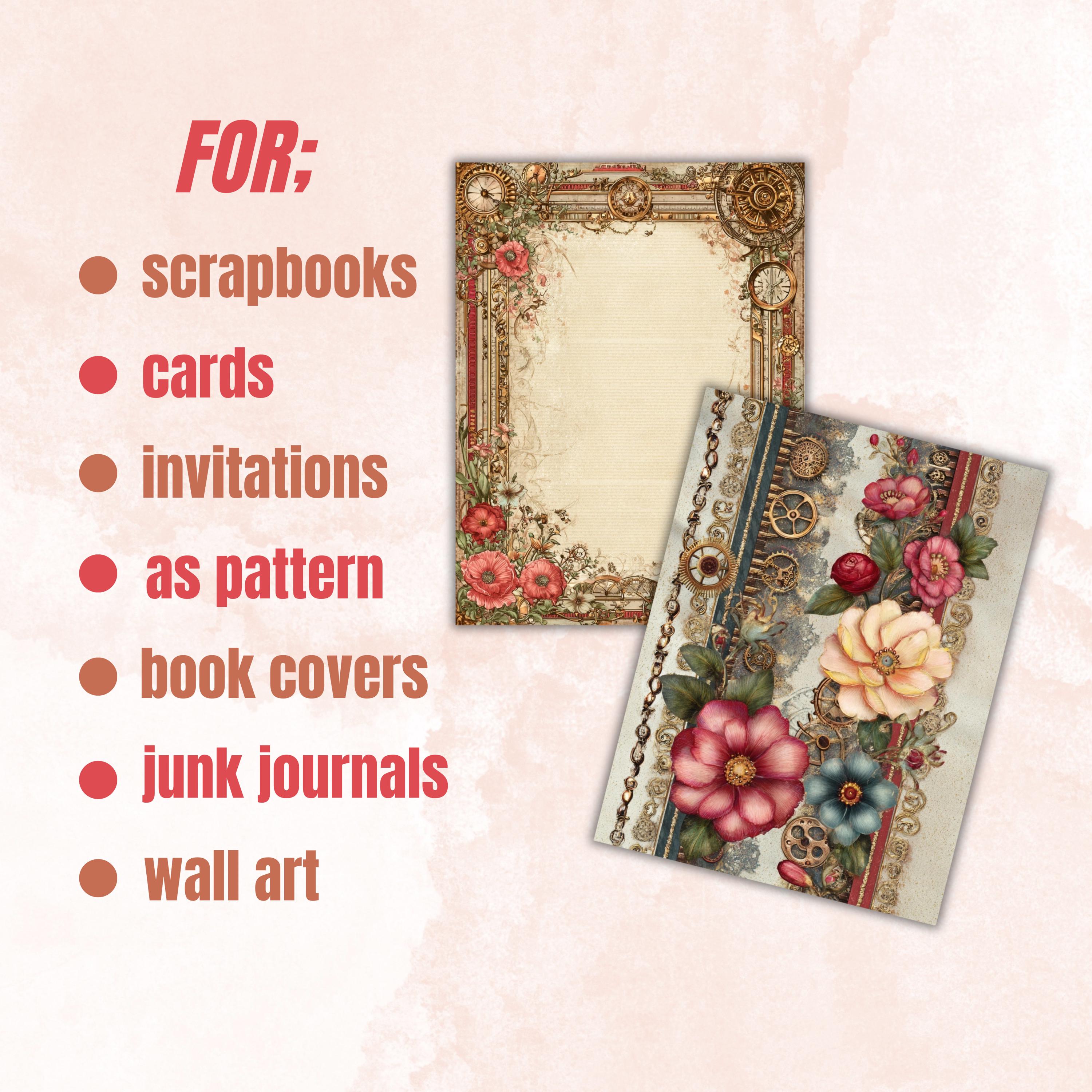 Steampunk Border Journal Pages, Industrial Frame Backgrounds, Gothic Ephemera Collage Paper, Scrapbook Papers, Instant Printable Download