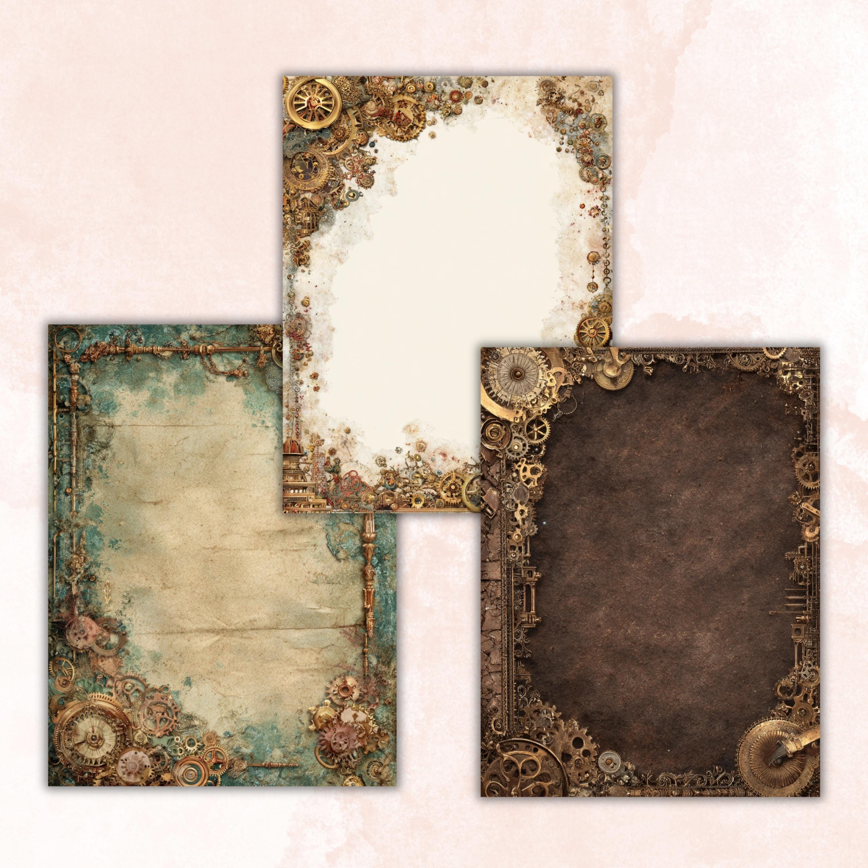 Steampunk Border Journal Pages, Industrial Frame Backgrounds, Gothic Ephemera Collage Paper, Scrapbook Papers, Instant Printable Download